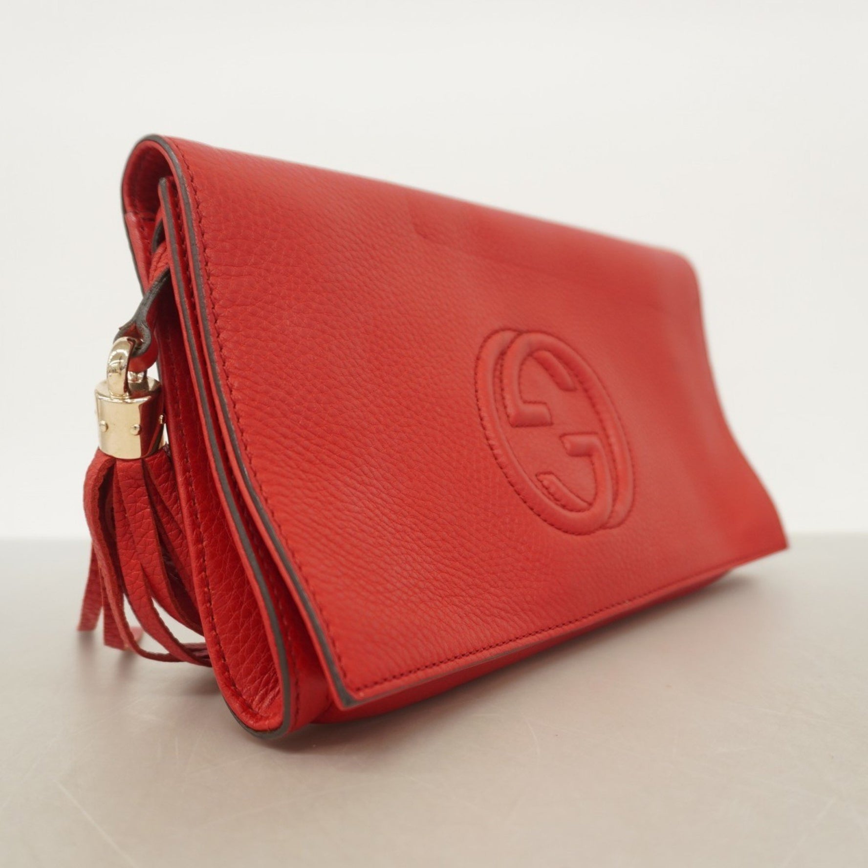 Gucci Soho Clutch Bag Leather Red Champagne