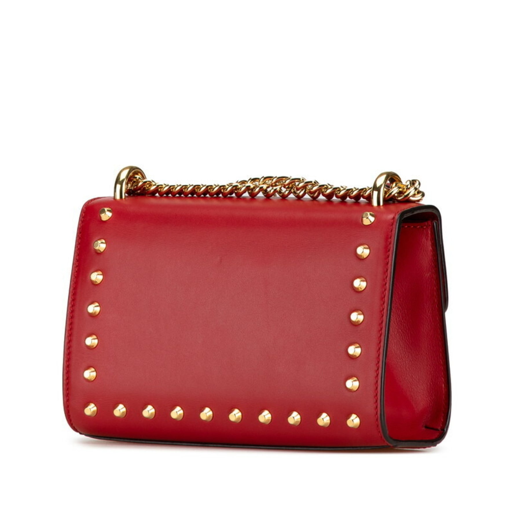 Gucci Padlock Stud Chain Shoulder Bag Red Leather Women's GUCCI
