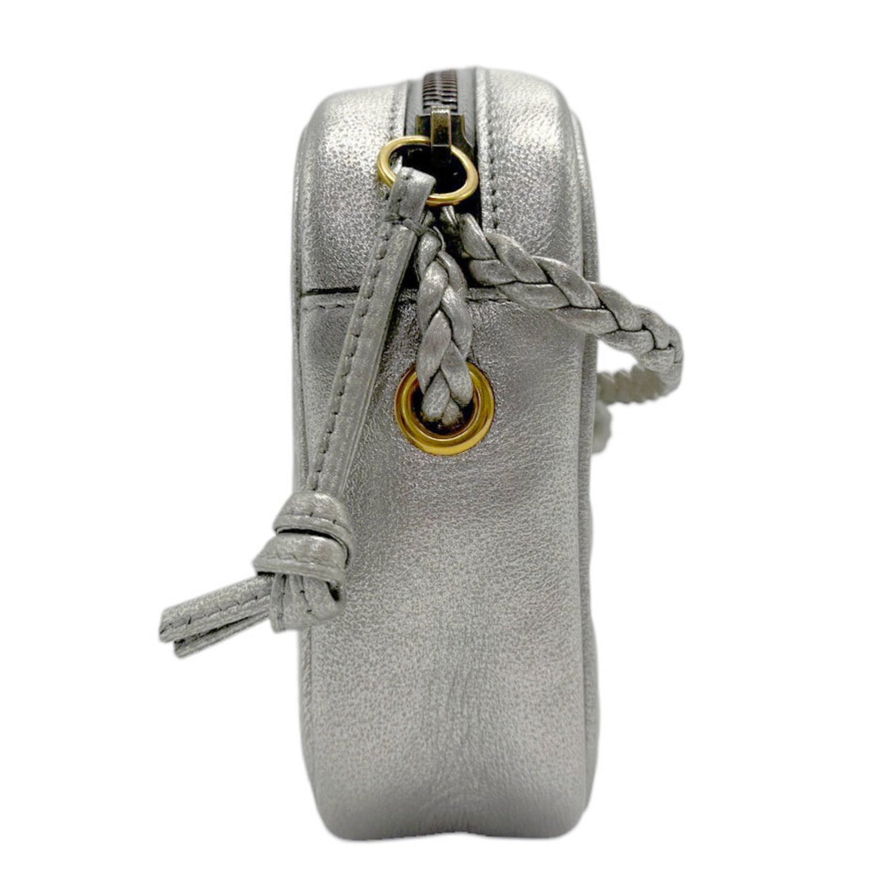 GUCCI Shoulder Bag GG Marmont Leather Silver Gold Women's z2999