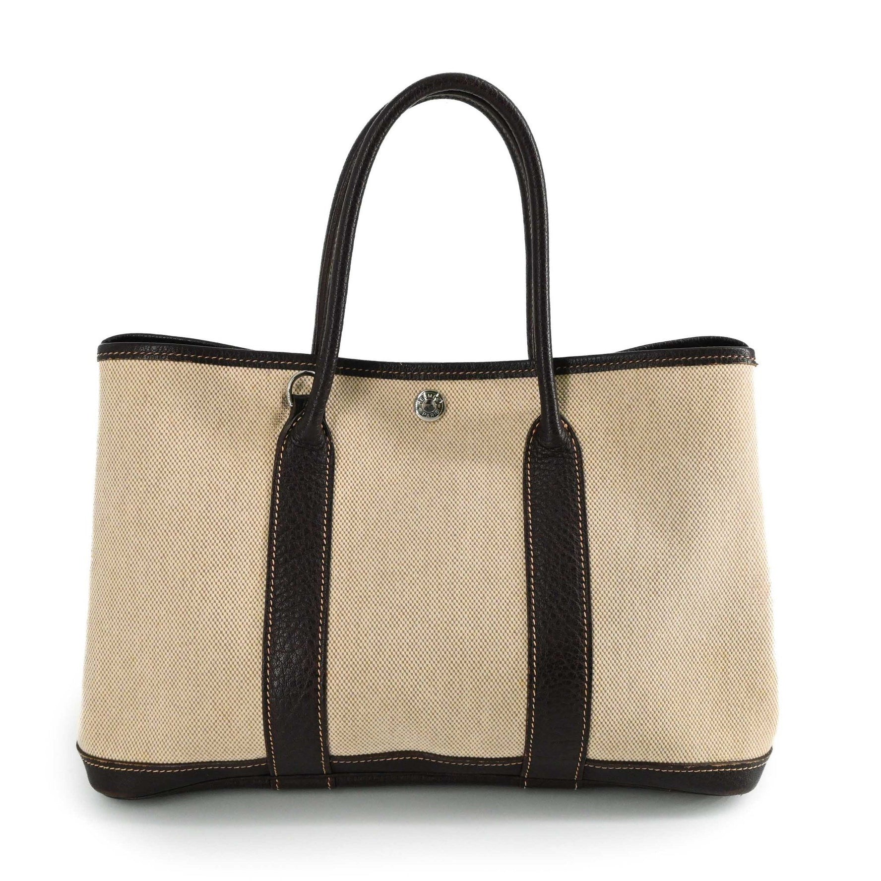 HERMES Garden TPM 30 Handbag Tote Bag in Negonda Leather, Toile H, Beige, and Brown