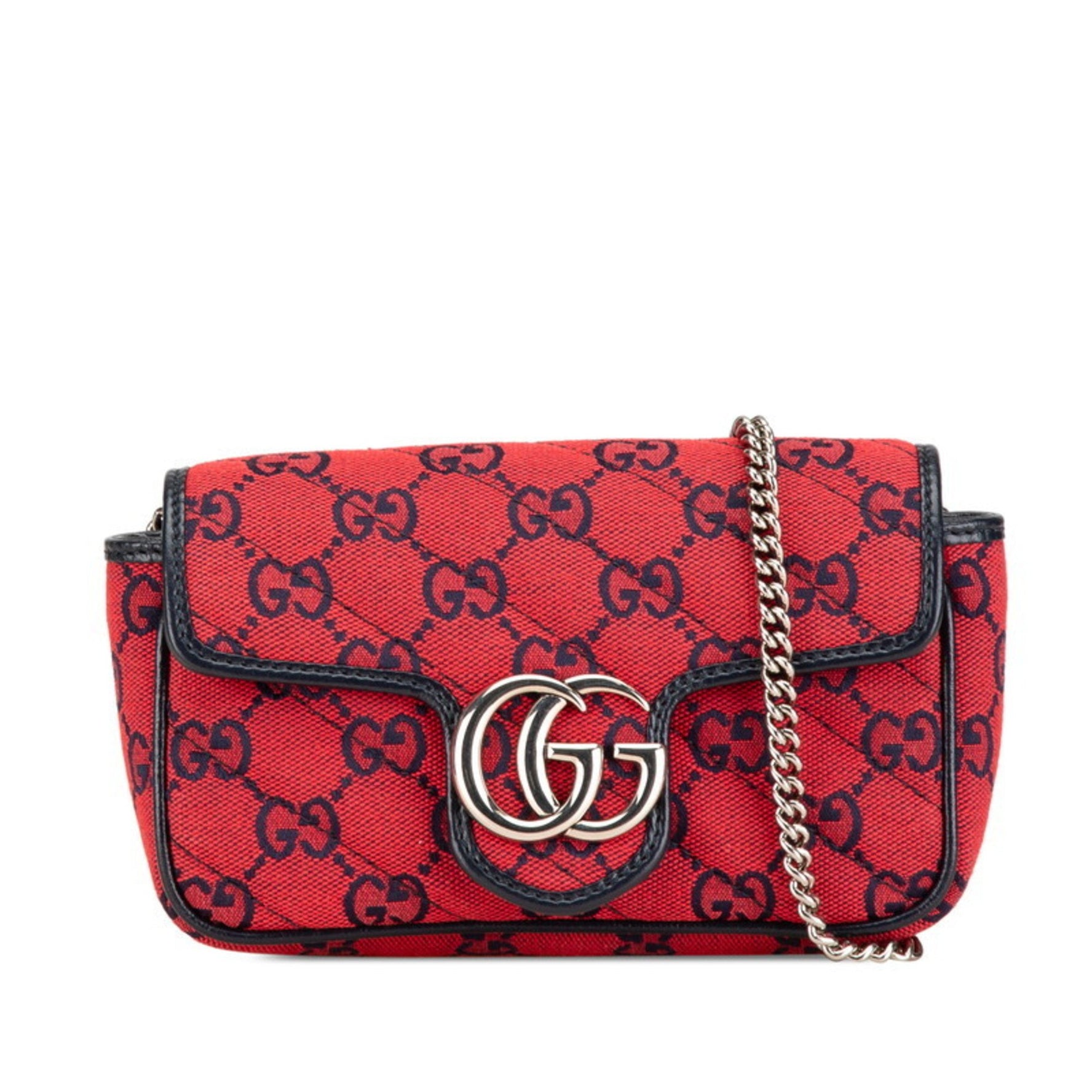 Gucci GG Canvas Marmont Chain Shoulder Bag Red Navy Leather Women's GUCCI