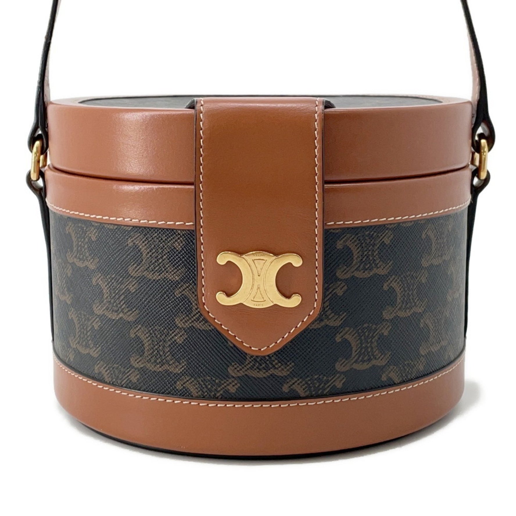 Celine Triomphe Tambour Vanity Leather Medium Shoulder Bag