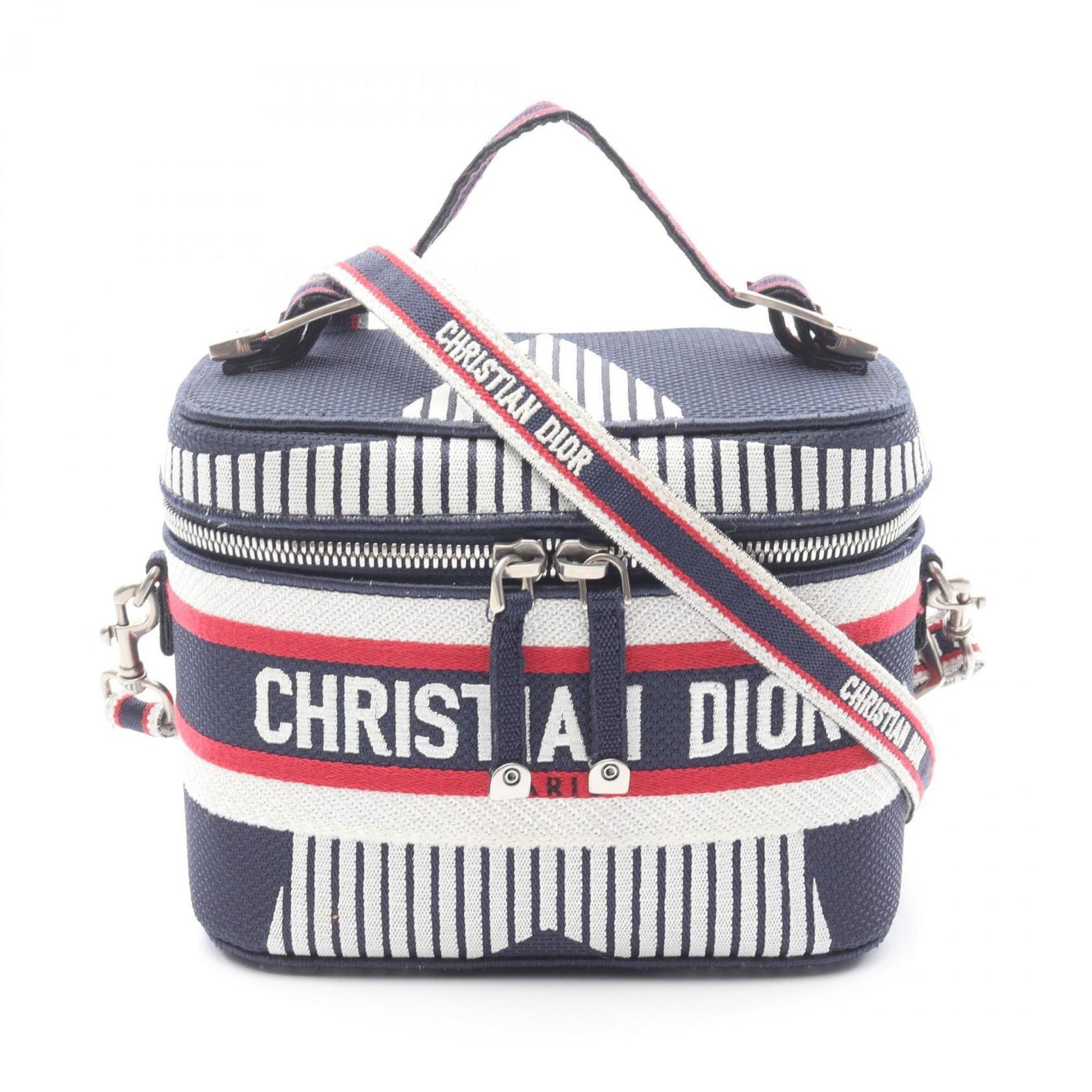 Christian Dior Dior TRAVEL Small Vanity Handbag, Canvas, Navy, White, Red