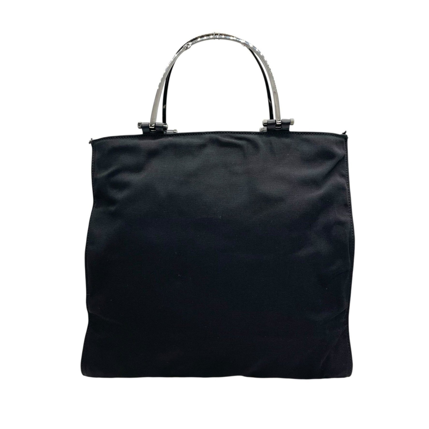 GUCCI Handbag Tote Bag, Metal Handle, Black with Silver Hardware, Nylon and Canvas, Women's, Square, K6