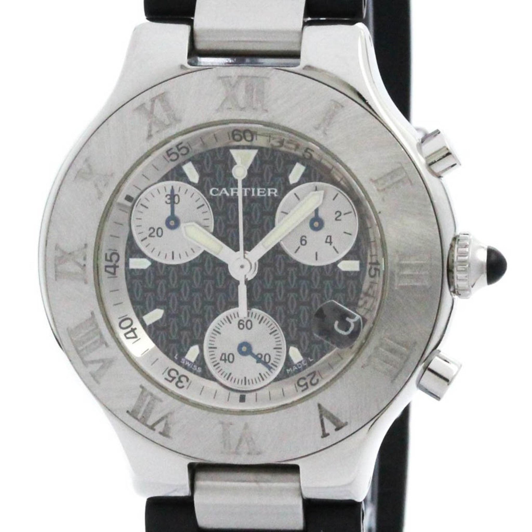 Polished CARTIER Must 21 Chronoscaph Steel Quartz Mens Watch W10125U2 BF576152