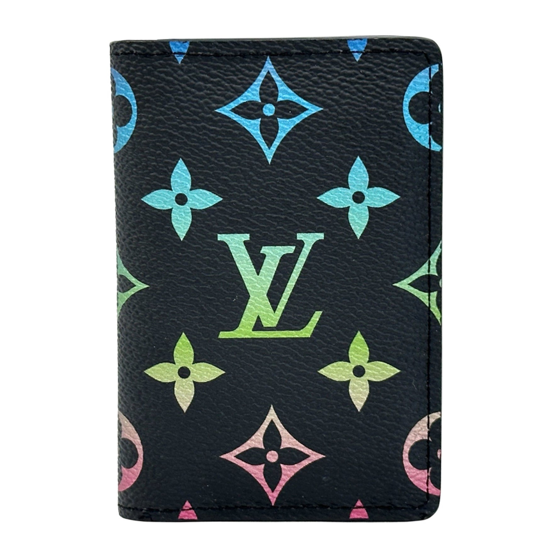 Louis Vuitton Monogram Iridescent Card Case, and Men's, Brand Organizer de Poche, Black with Rainbow, Compact