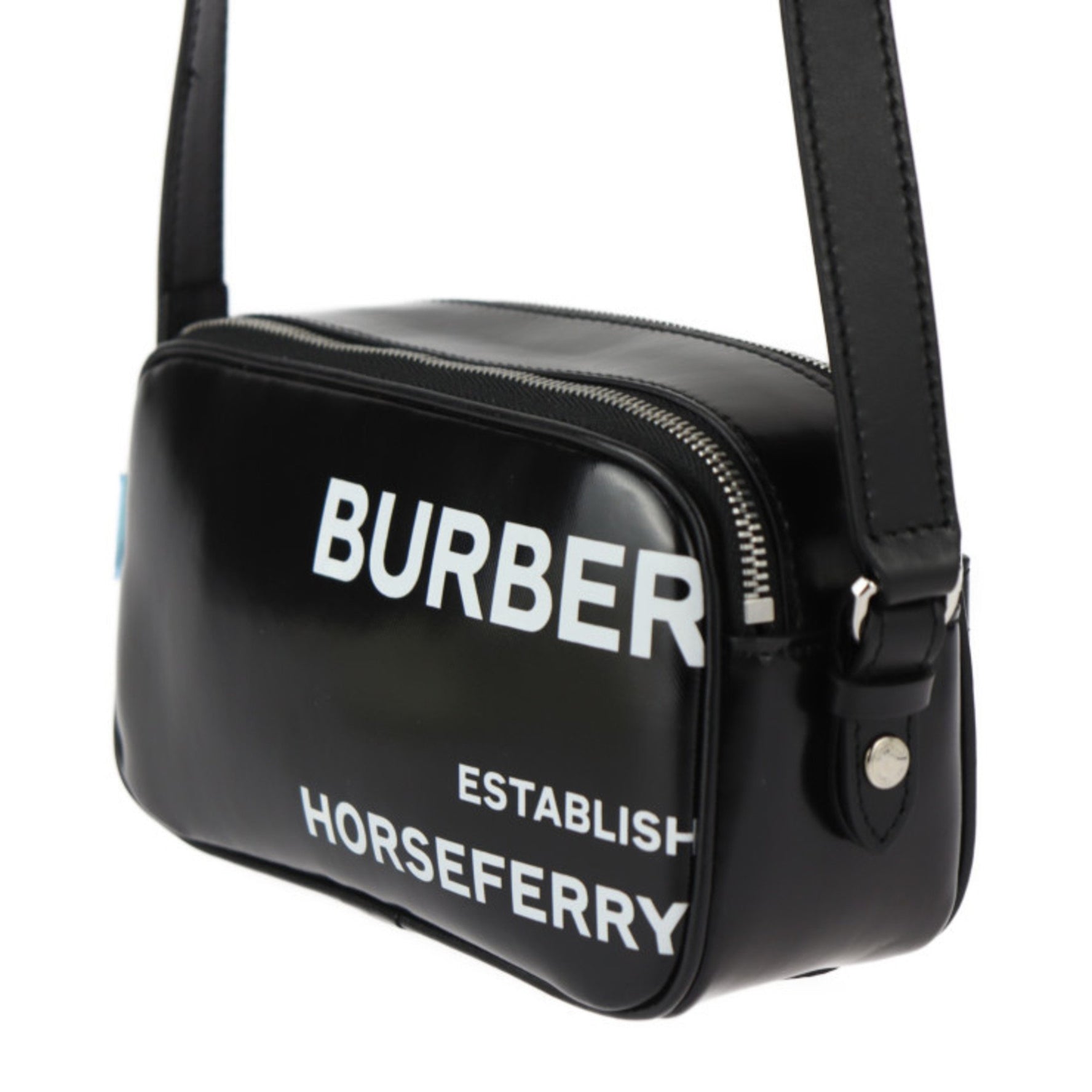 BURBERRY Camera Micro Horseferry Shoulder Bag Coated Canvas Leather Black White Crossbody Pochette 2409053010026R1