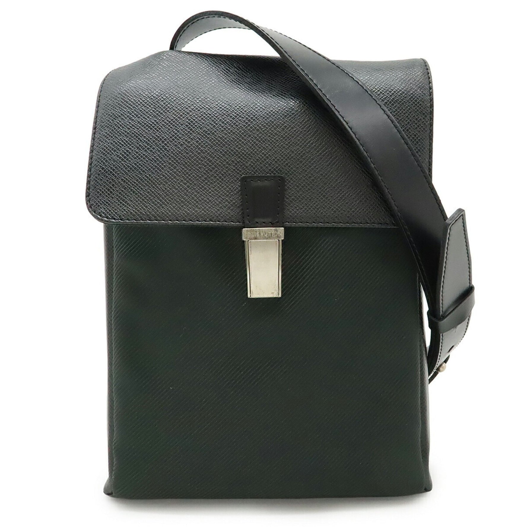 LOUIS VUITTON Taiga Saratov PM Shoulder Bag in Canvas and Leather, Black