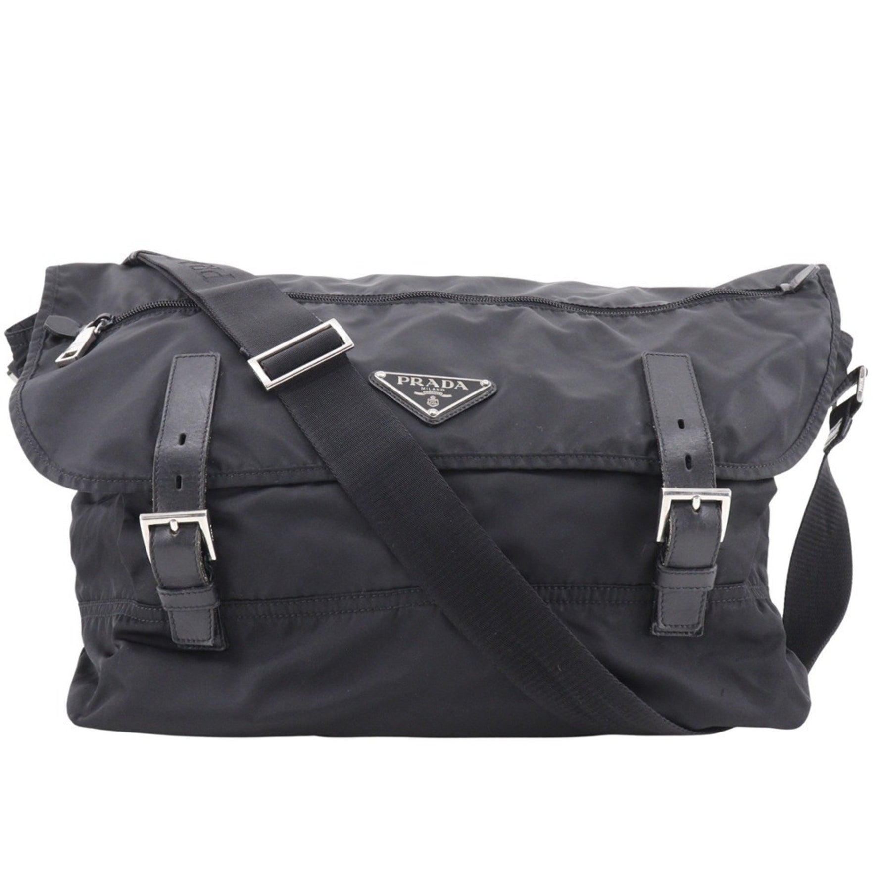 PRADA Shoulder Bag Nylon NERO Black Belt Clasp Unisex H122625457