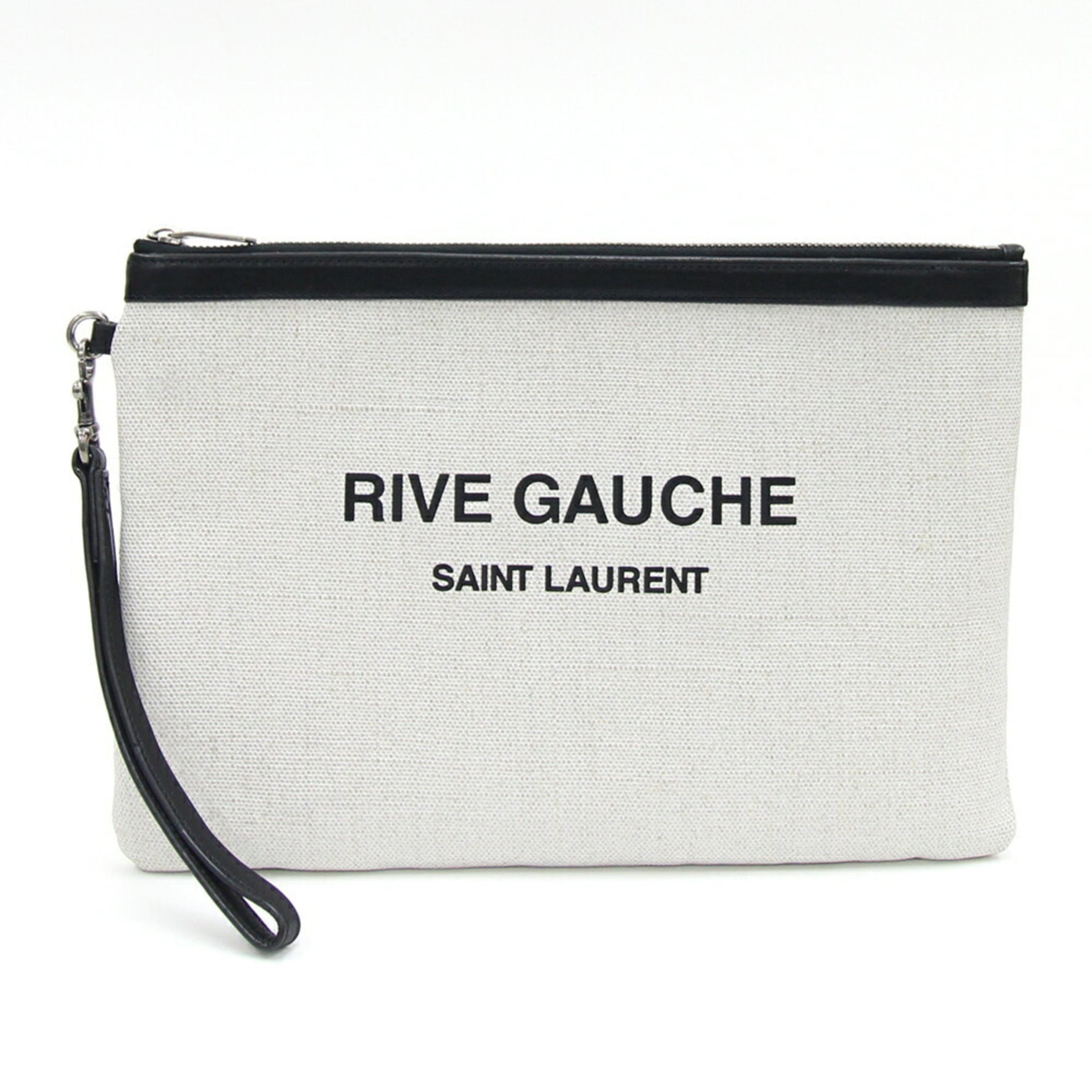 Saint Laurent Clutch Bag Rive Gauche Ivory Beige Black PVC Leather Hand Strap Pouch Women Men SAINT LAURENT