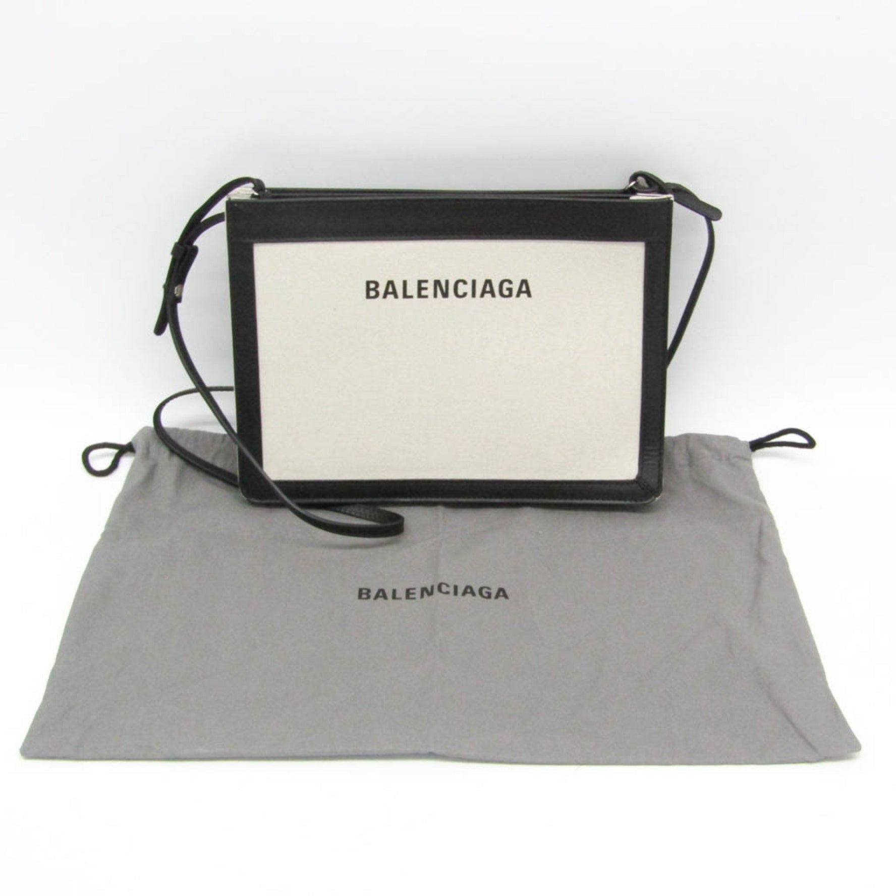 Balenciaga Navy Pochette Men,Women Canvas,Leather Shoulder Bag Black,Off-white