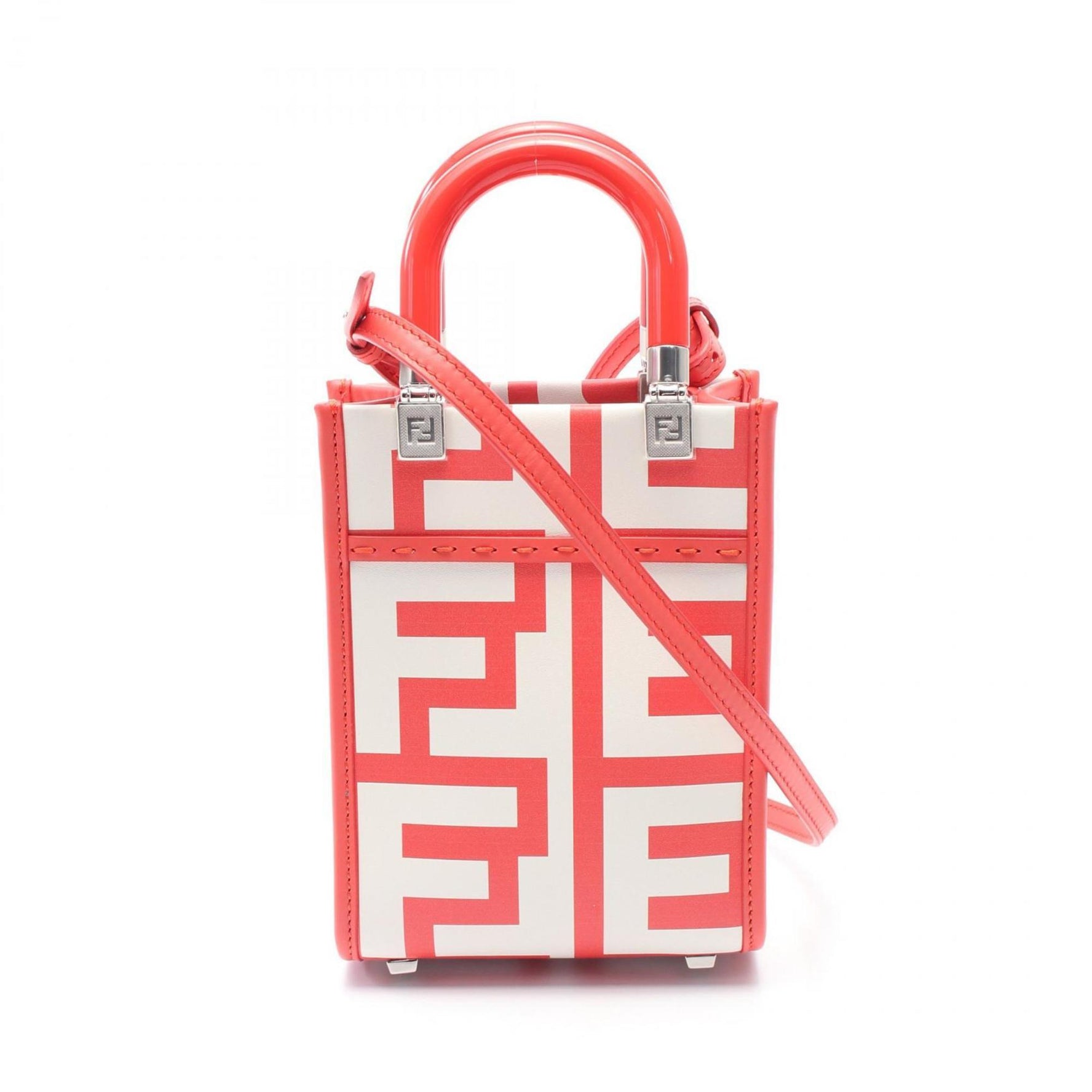 FENDI Sunshine Shopper Mini Handbag Bag Leather Women's Red White 8BS051