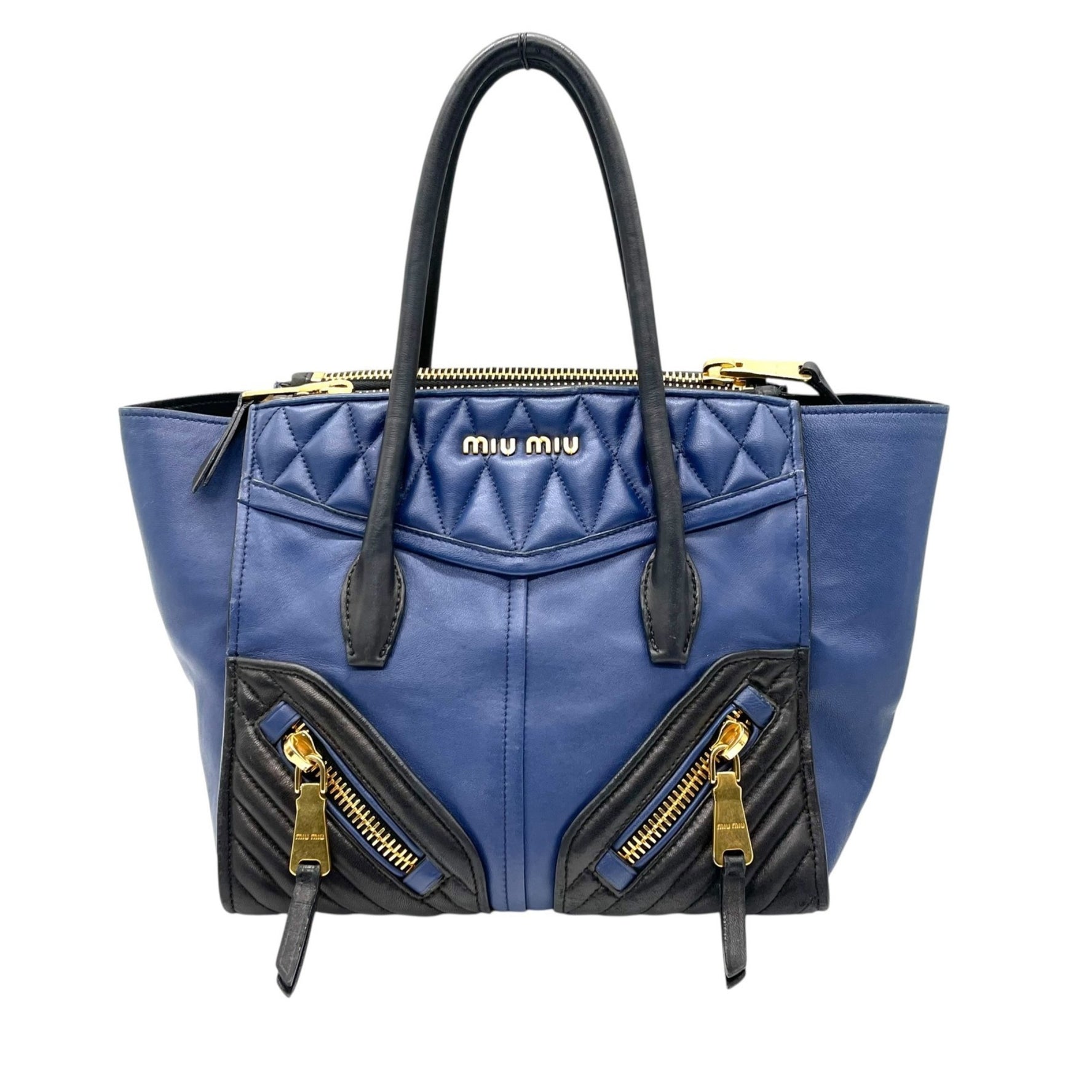 Miu Miu Miu Tote Bag, Biker Style, Nappa Leather, Gold Hardware, Genuine