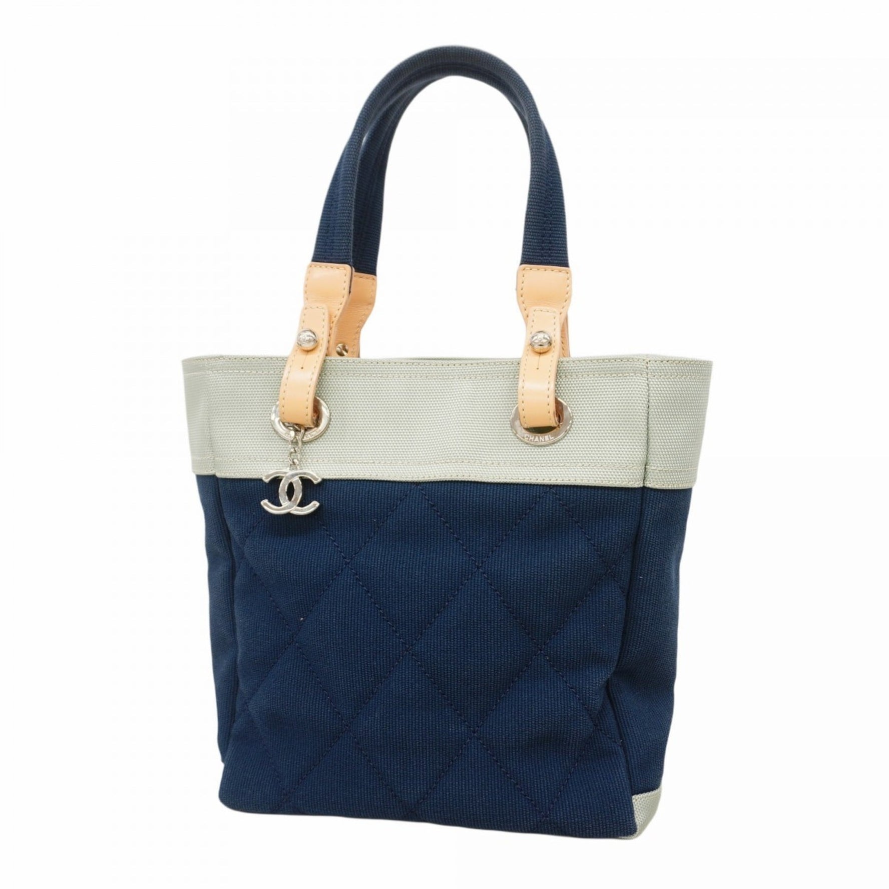 Chanel Paris-Biarritz canvas tote bag in navy blue and beige