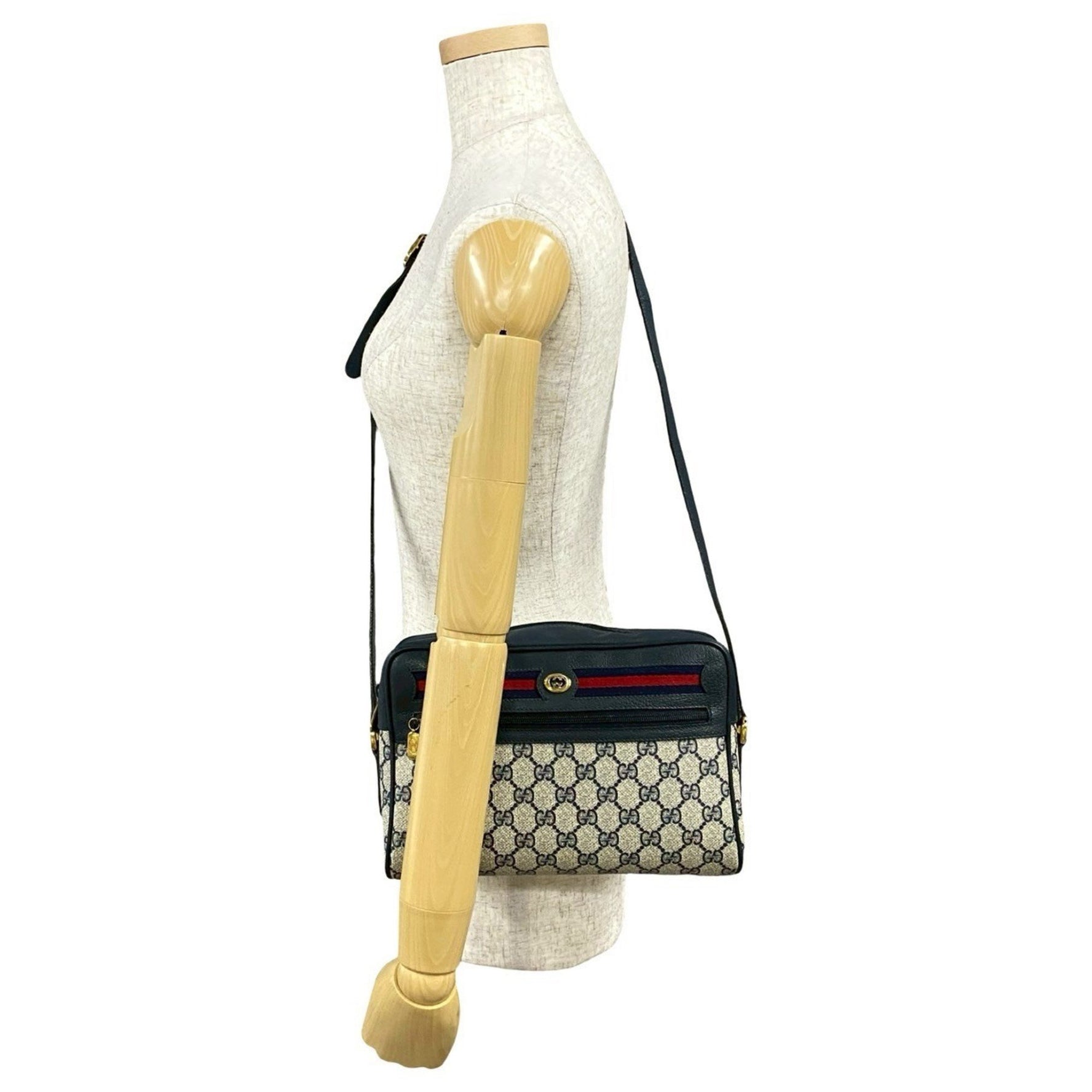 GUCCI Old Gucci Sherry Line GG Logo Pattern Leather Genuine Mini Shoulder Bag Pochette Navy