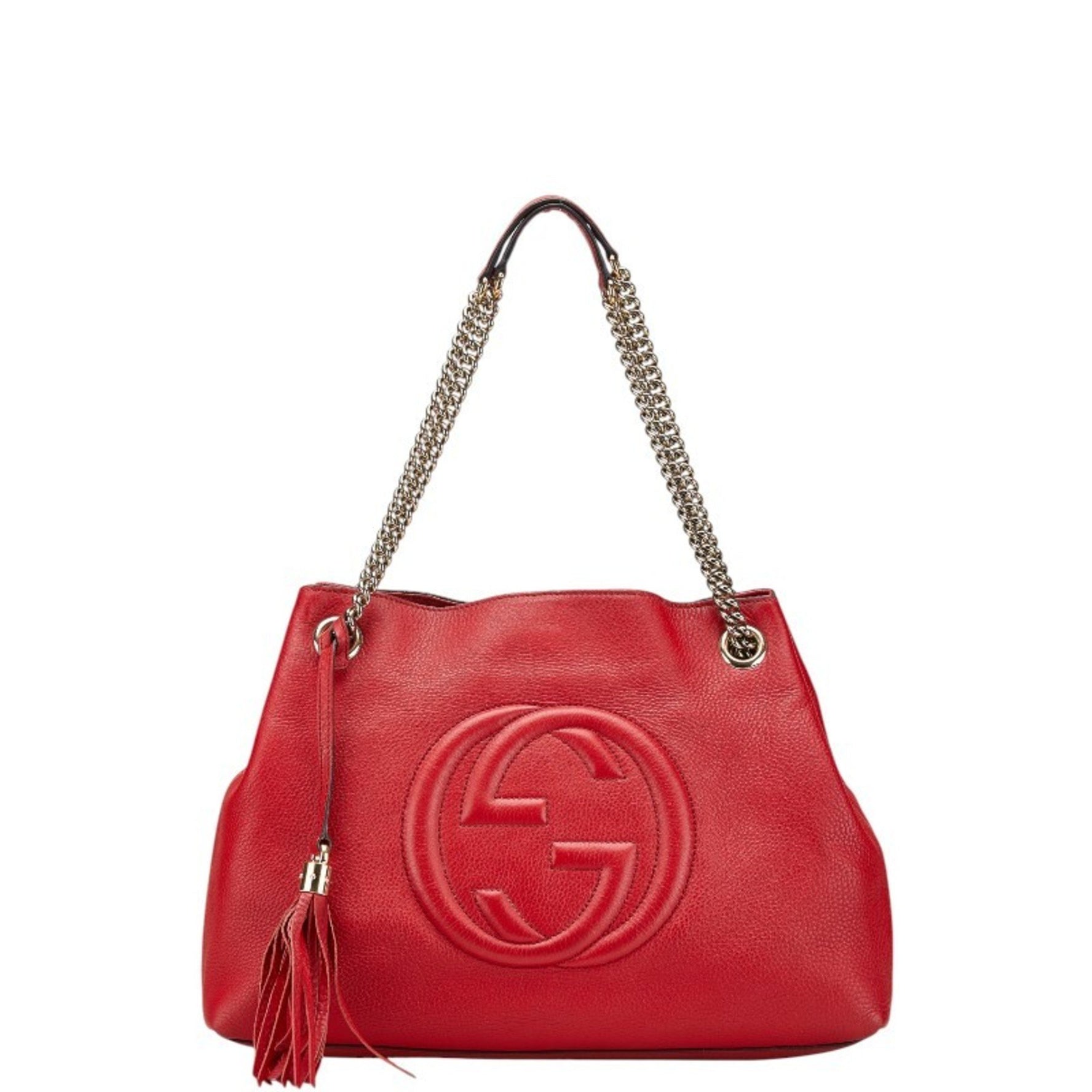 Gucci Soho Interlocking G Chain Tote Bag Shoulder Red Leather