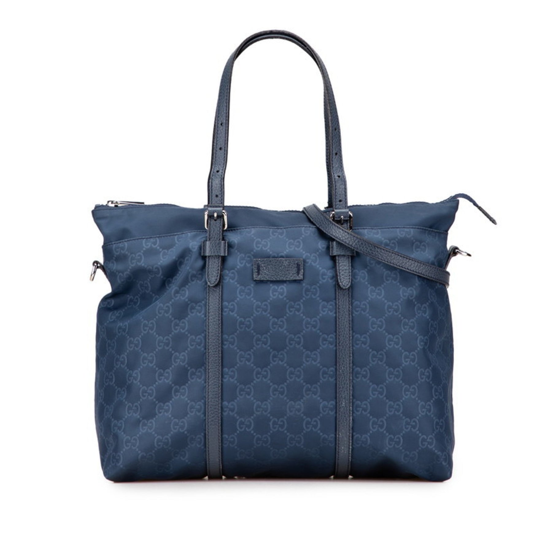 Gucci GG Nylon Handbag/Shoulder Bag Navy Blue Leather