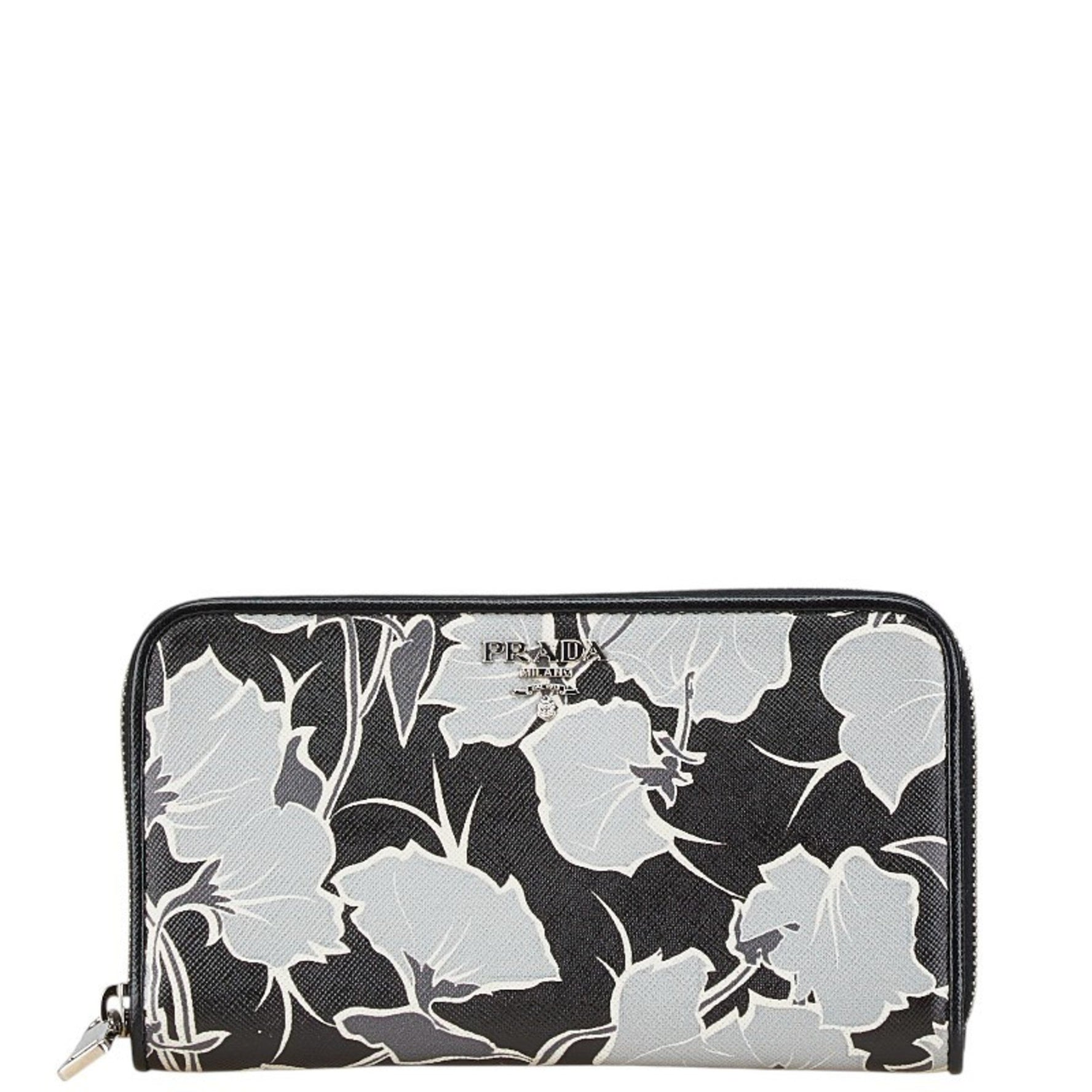 Prada Saffiano Zip-Around Long Wallet Black/Grey Leather