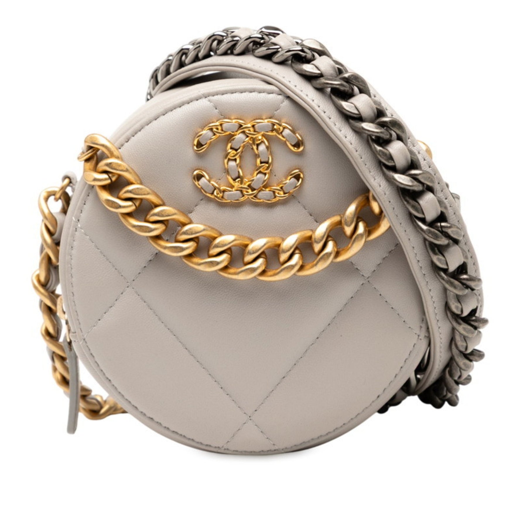 CHANEL 19 Round Chain Shoulder Bag Lambskin with Gold Hardware