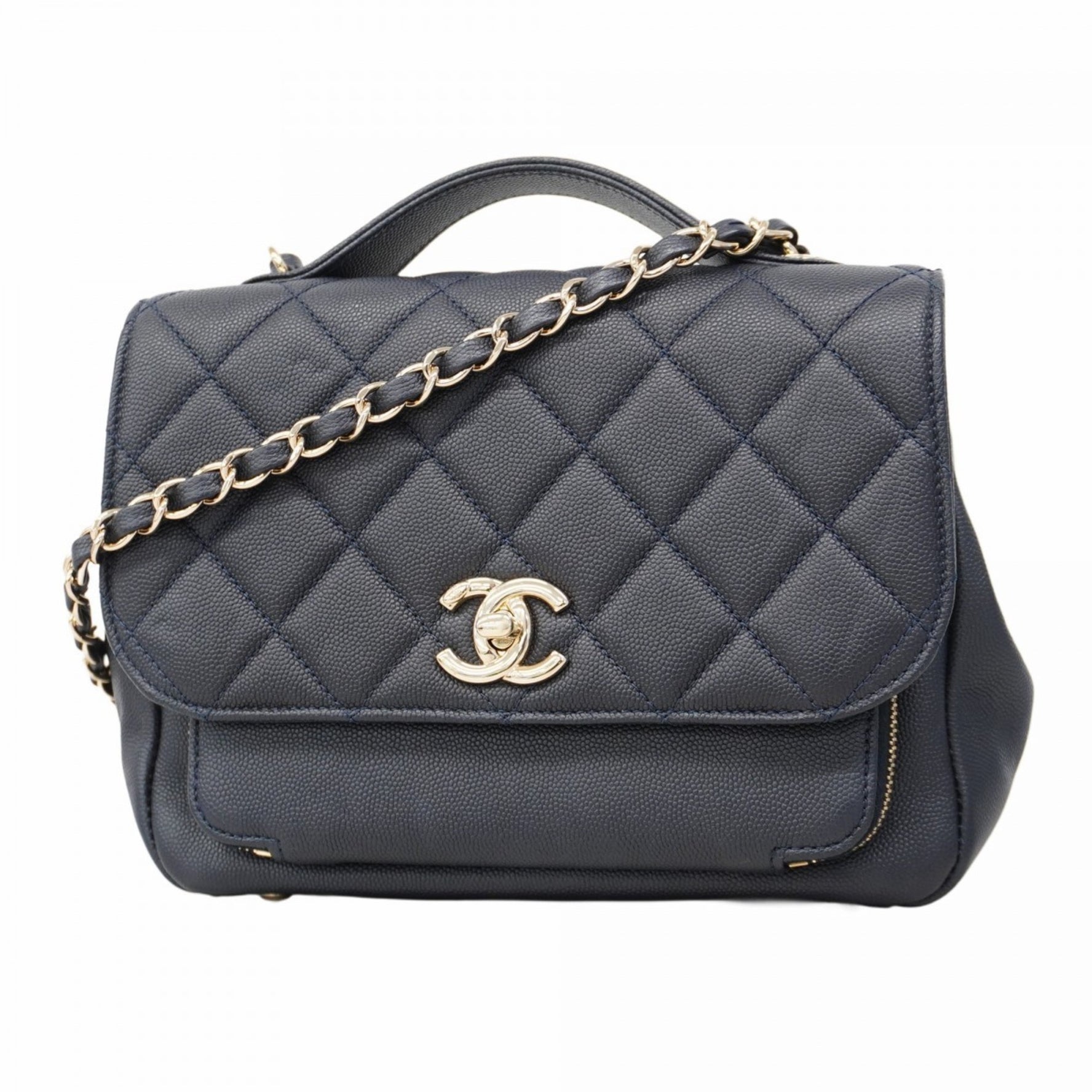 Chanel Matelasse Affinity Handbag in Caviar Skin, Navy and Champagne with Chain for Women