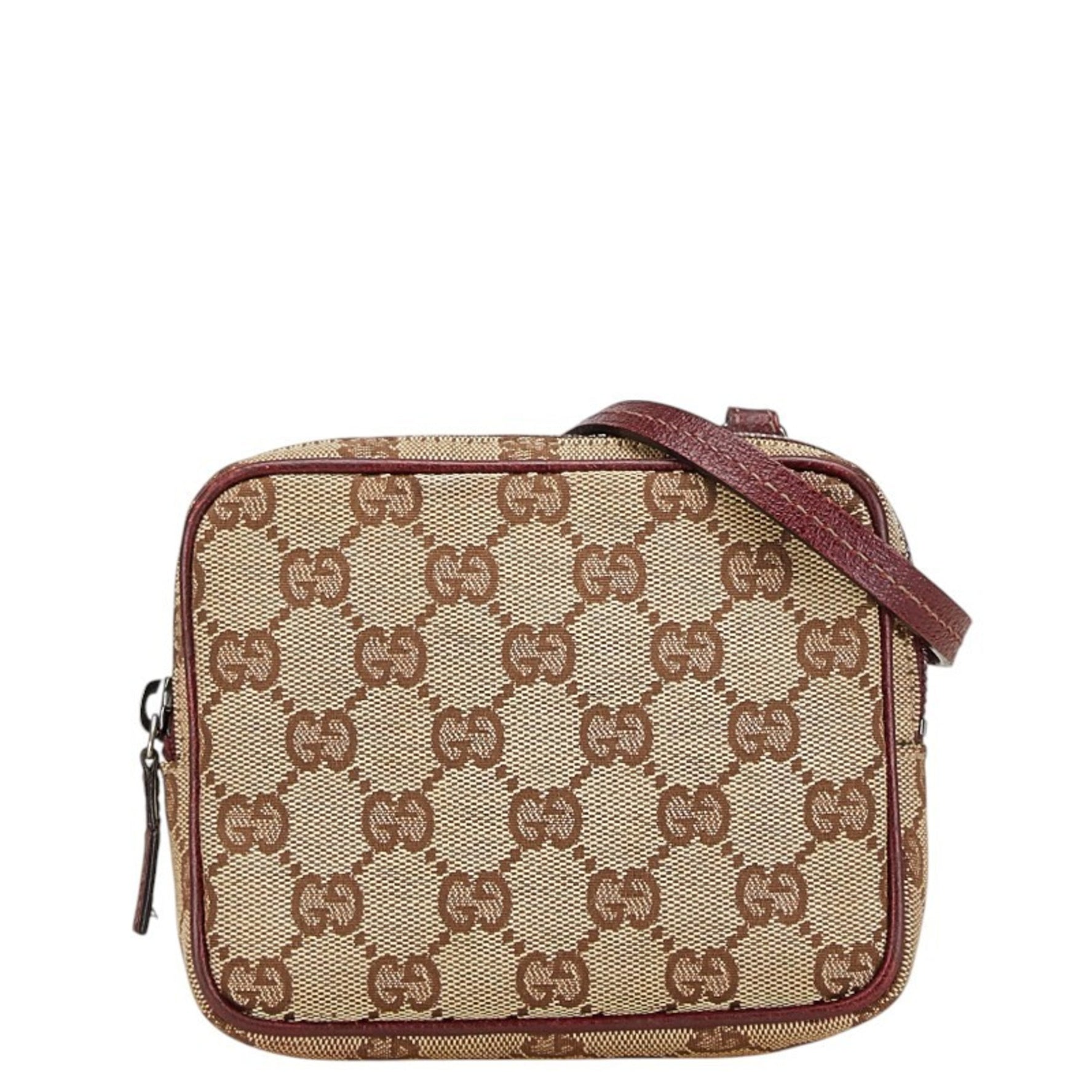 Gucci GG Canvas Shoulder Bag Pouch Beige Bordeaux Leather Women's GUCCI