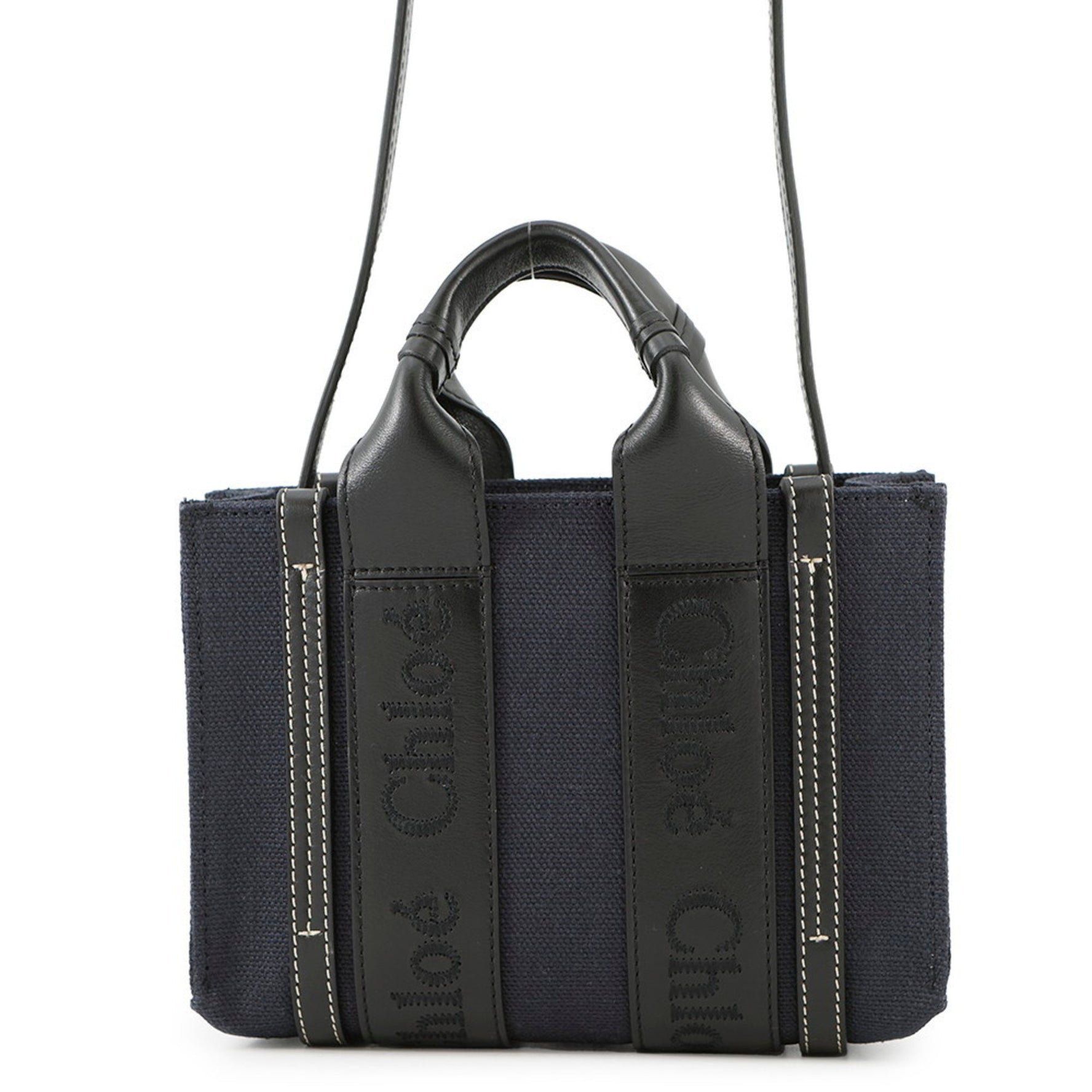 Chloé Chloe Woody Tote Mini Canvas and Leather Handbag Black