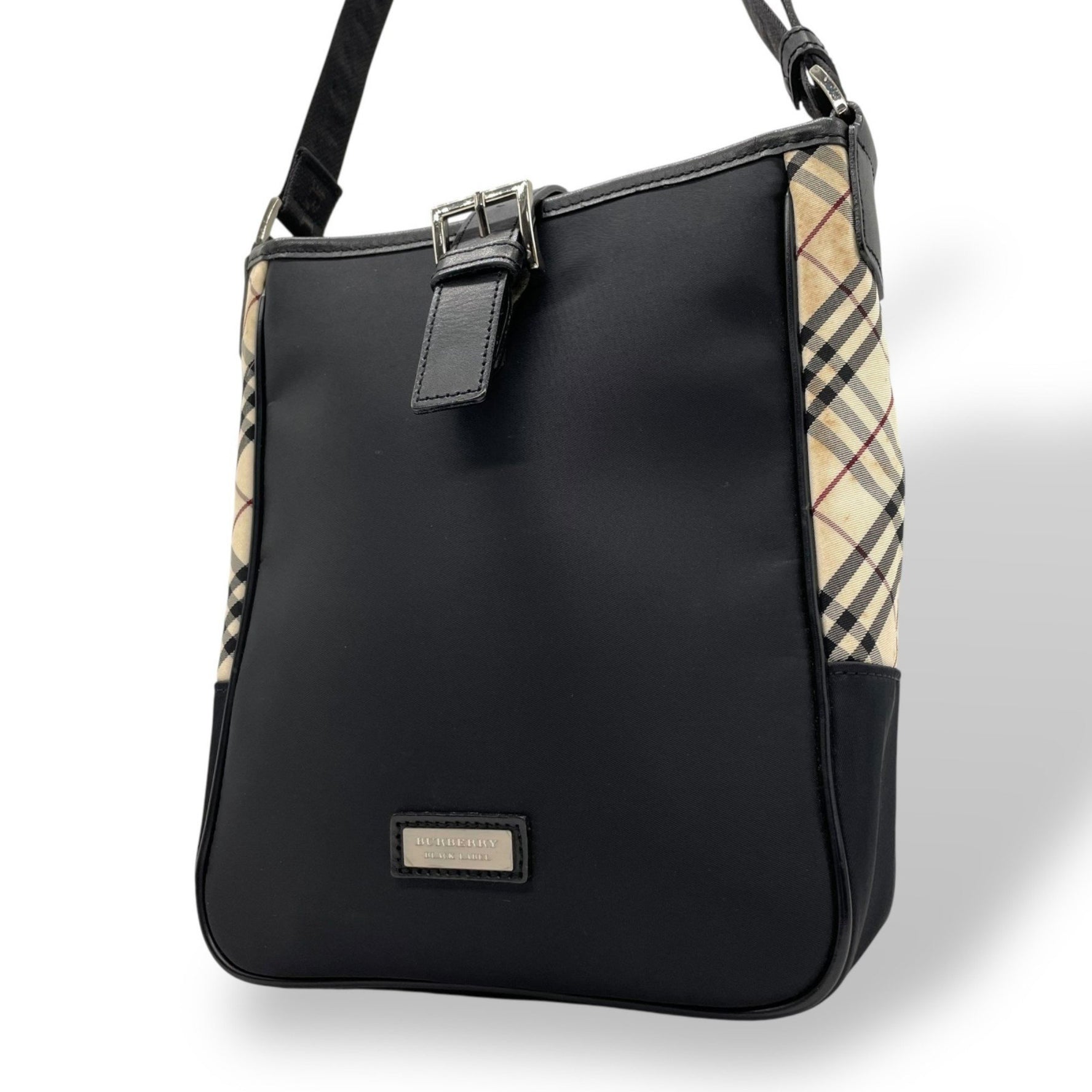 BURBERRY BLACK LABEL Burberry shoulder bag nylon leather Nova check beige black silver hardware crossbody men's women's K11