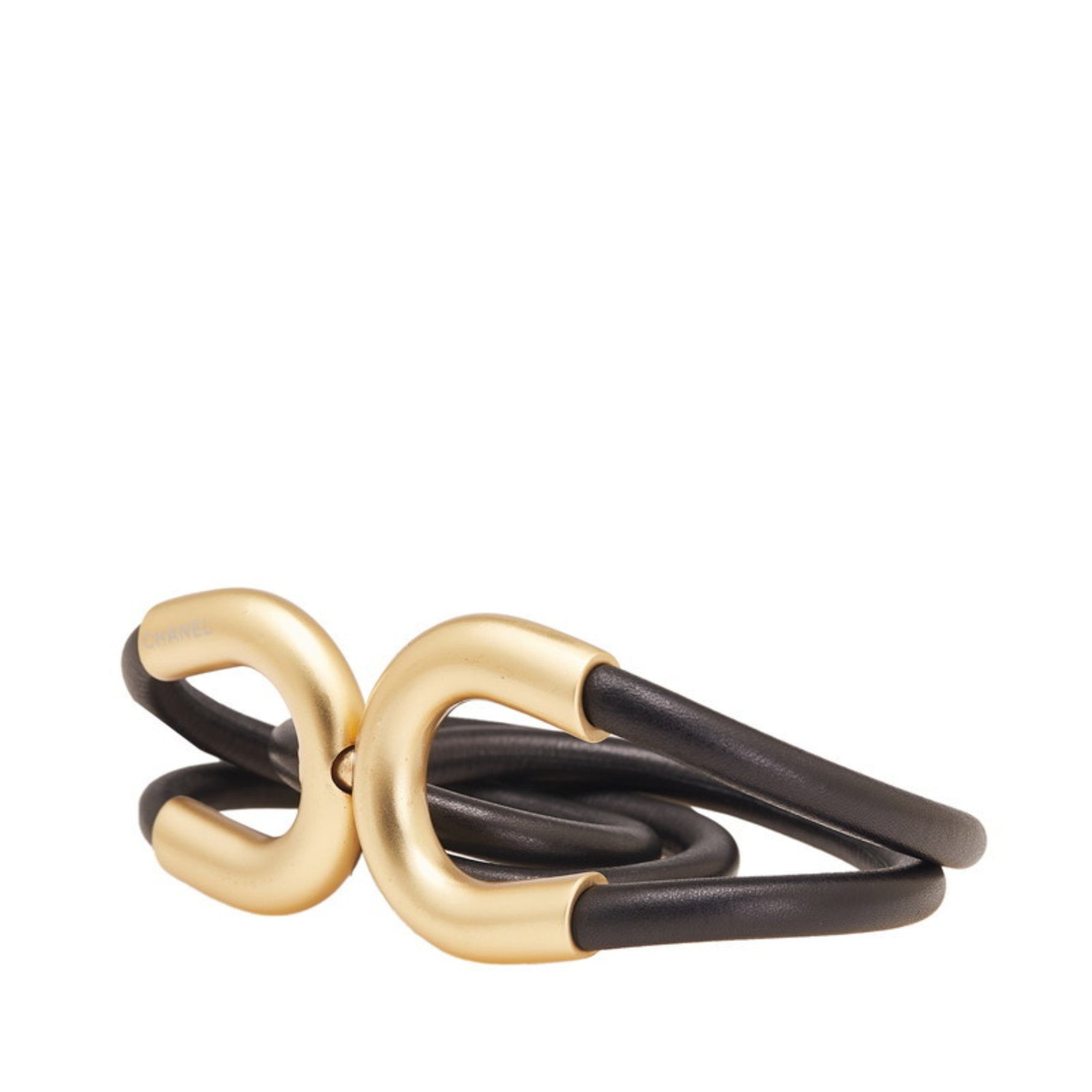 Chanel belt, black and gold plated leather