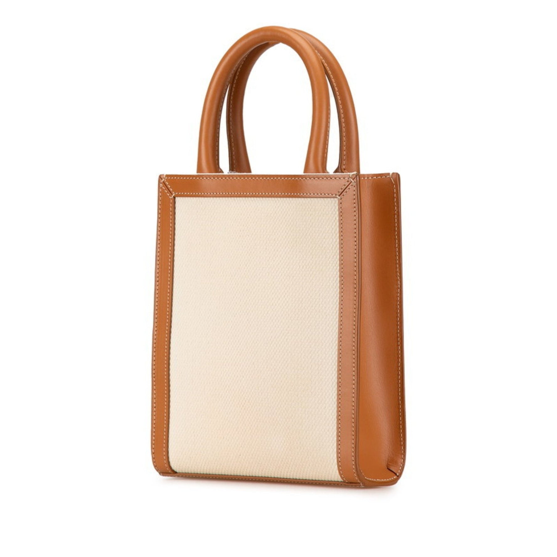 Celine Mini Vertical Cabas Handbag/Shoulder Bag, Natural Tan Canvas and Calfskin