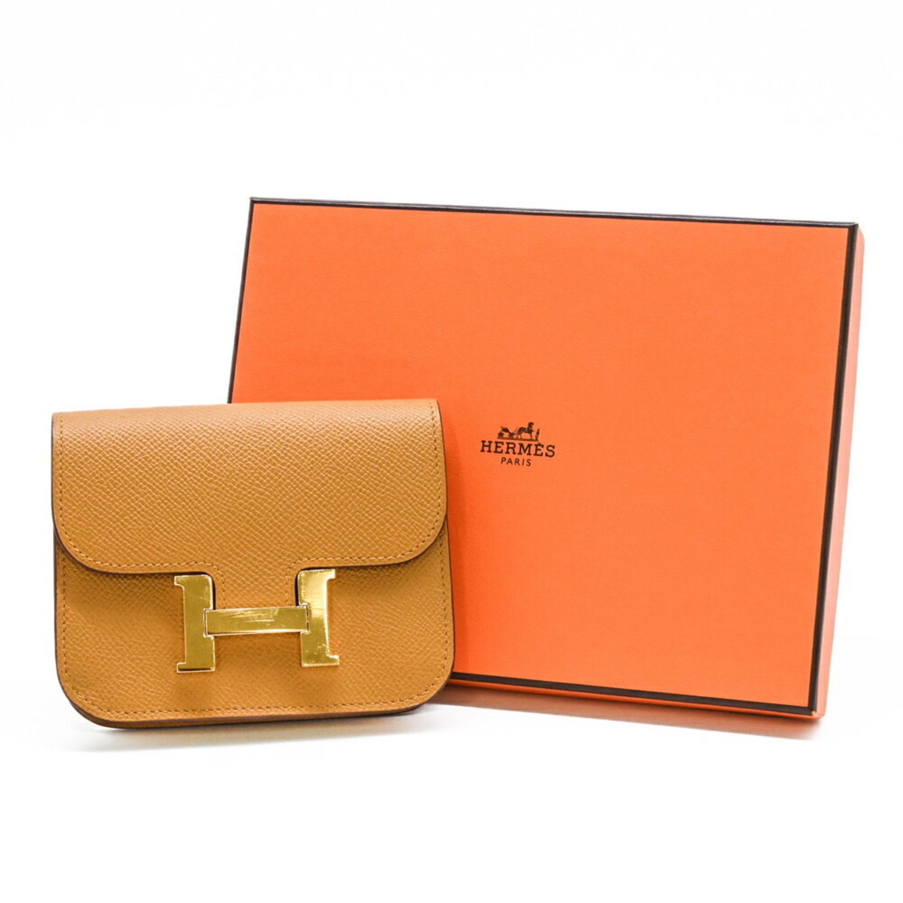 HERMES Constance Epsom Leather Compact Wallet Gold #B