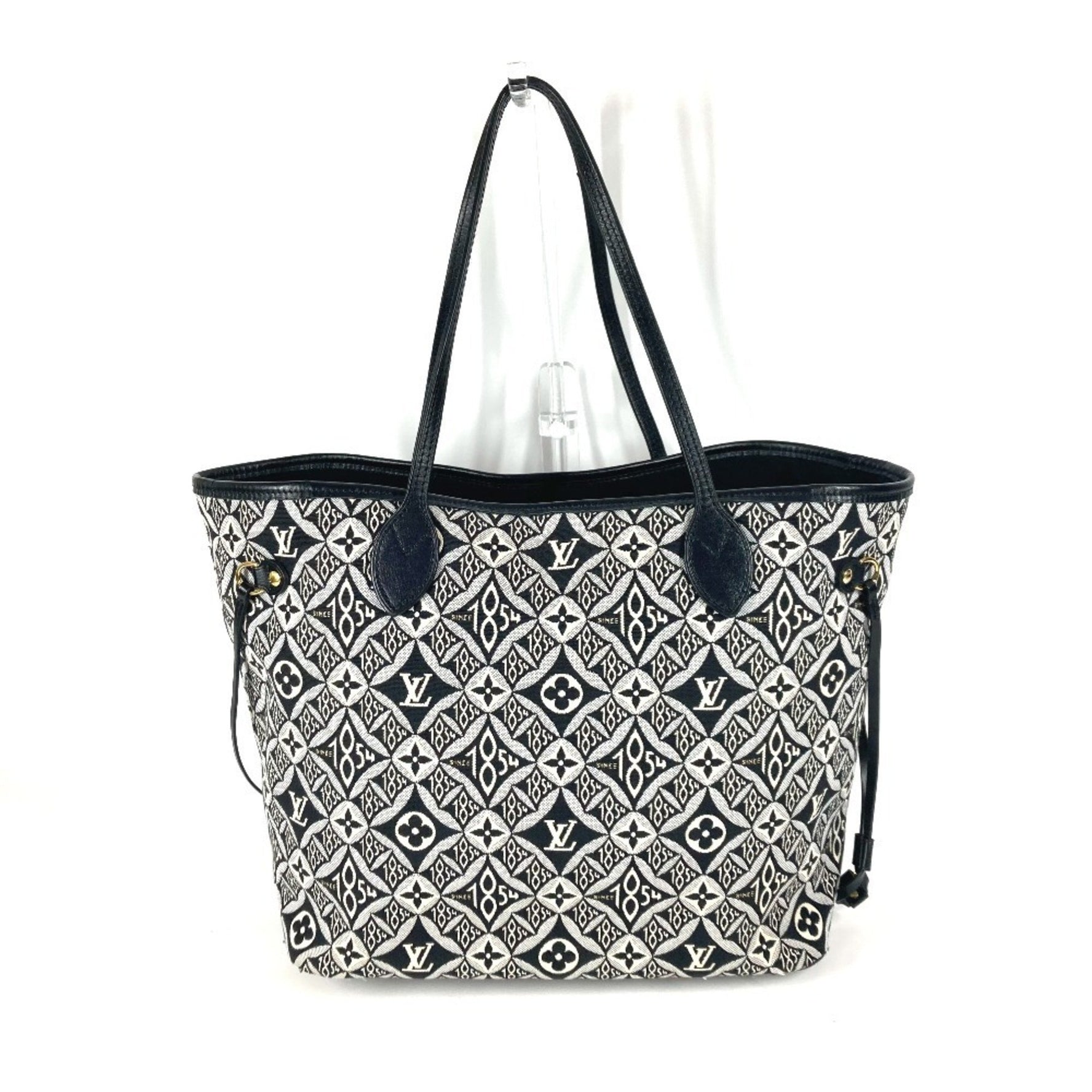 Louis Vuitton Monogram Neverfull MM Tote Bag Shoulder with Pouch Jacquard Leather Black