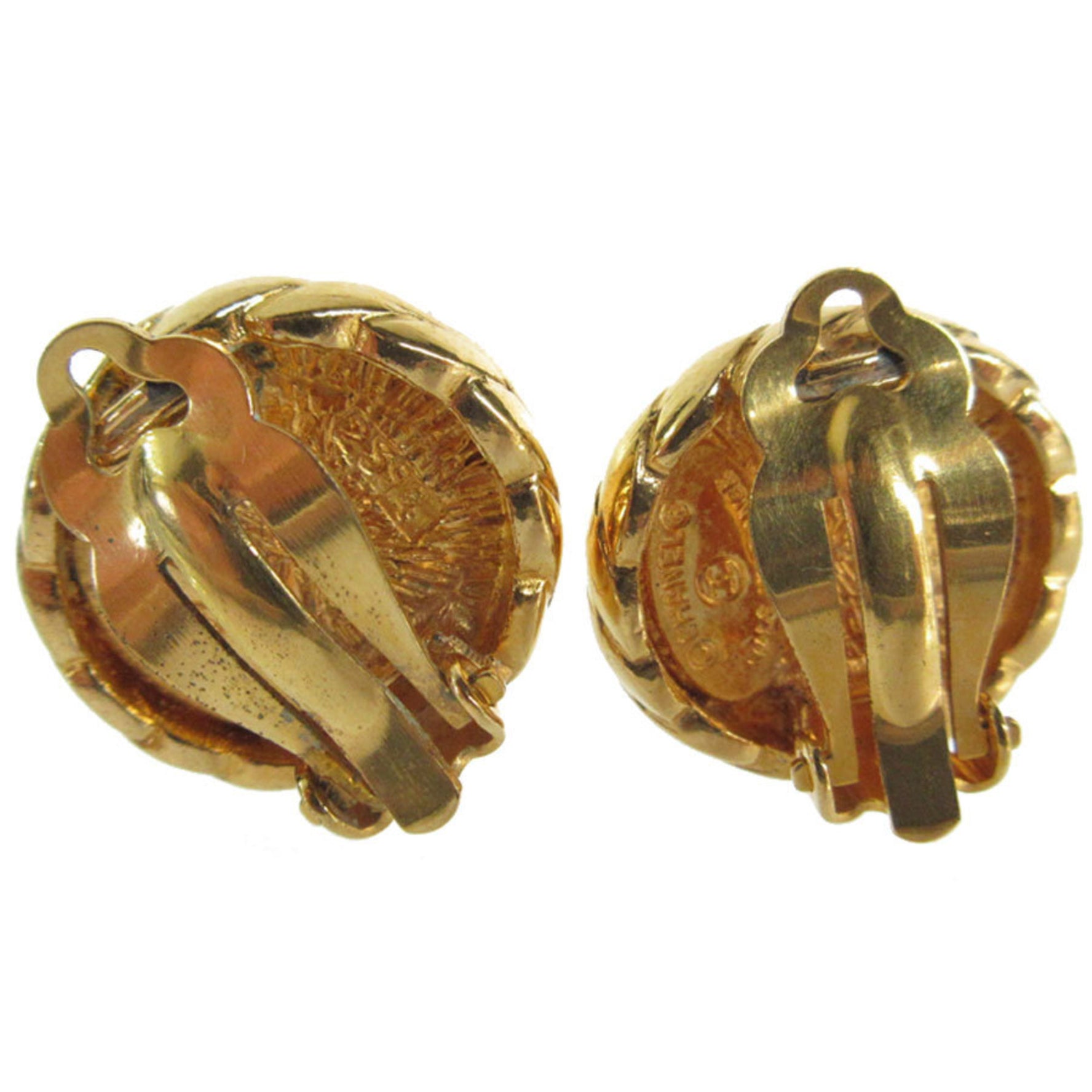 CHANEL Earrings Coco Mark Metal Stone Gold Brown Women's