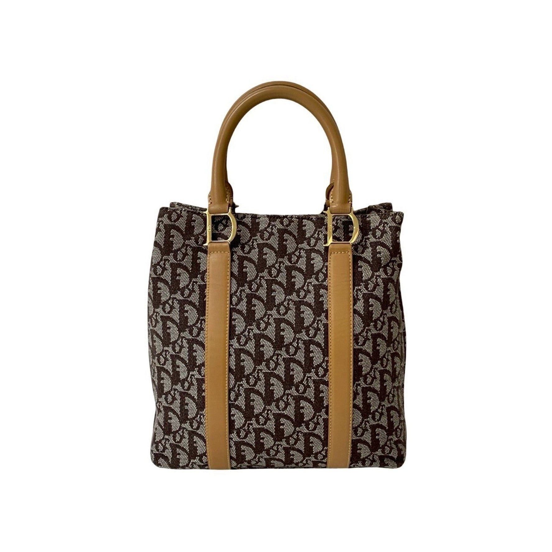 Christian Dior Trotter Pattern Leather Canvas Handbag Brown
