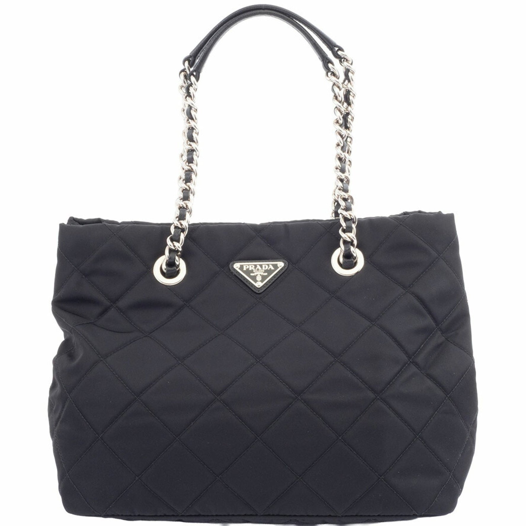 Prada Quilted Chain Tote Bag 1BG740 Nylon | Leather Black Women's PRADA