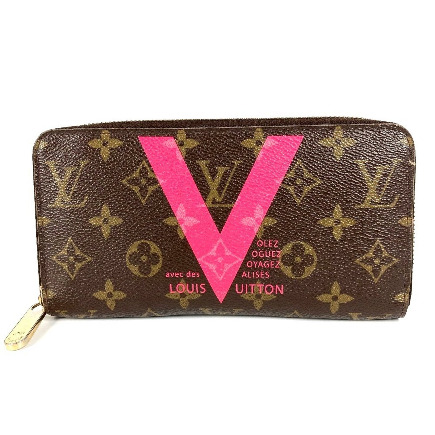 LOUIS VUITTON Monogram V Motif Zippy Wallet, Round Zipper, Long Canvas, Unisex, Brown