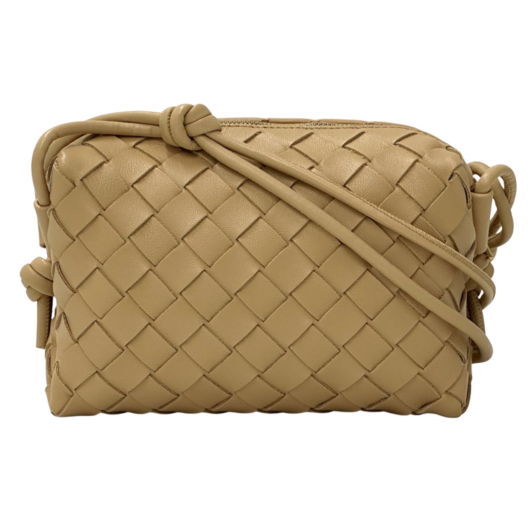 Bottega Veneta Medium Intrecciato Leather Shoulder Bag with Mini Loop Camera in and Nude
