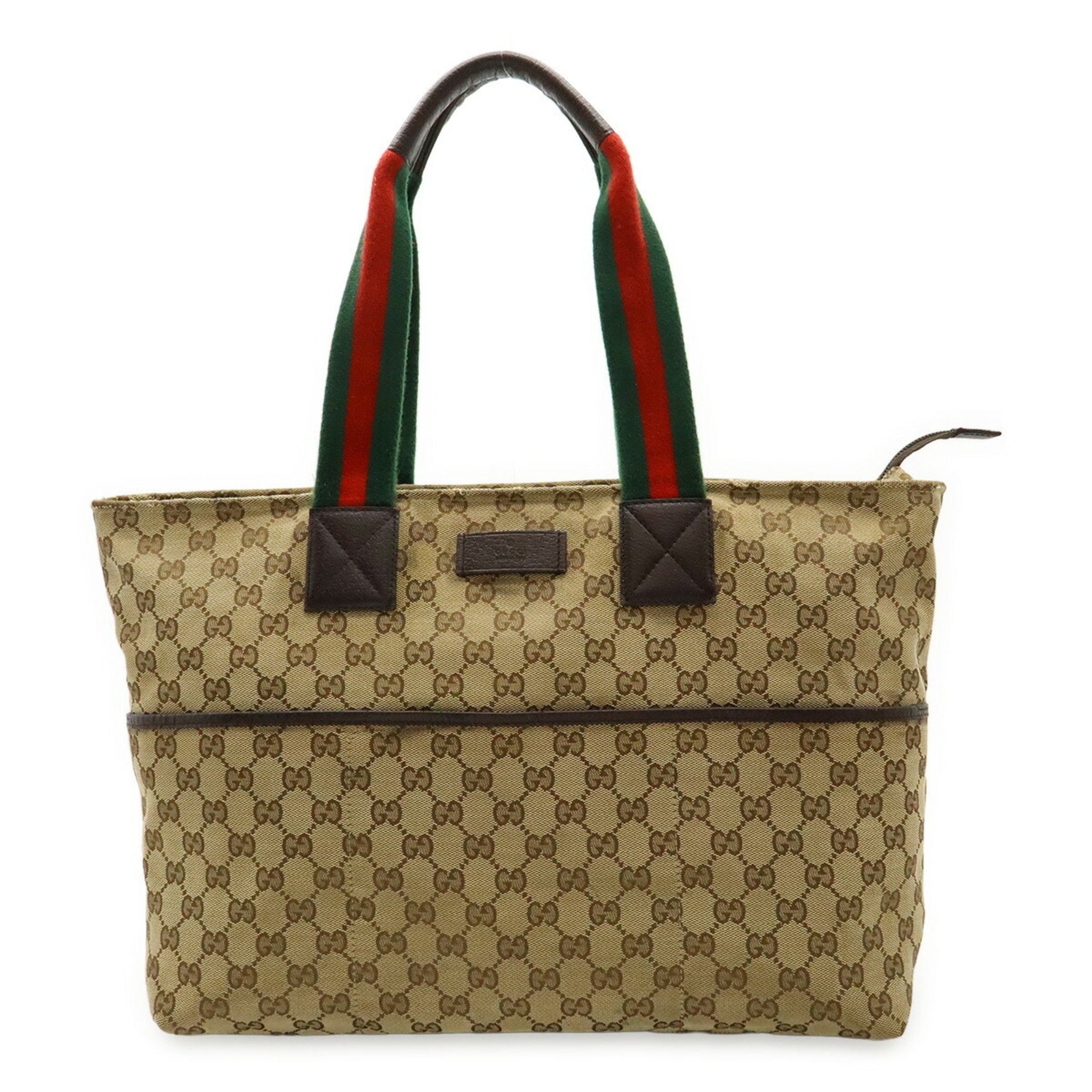GUCCI GG Canvas Leather Mother's Bag Tote Large Shoulder Khaki Beige Red