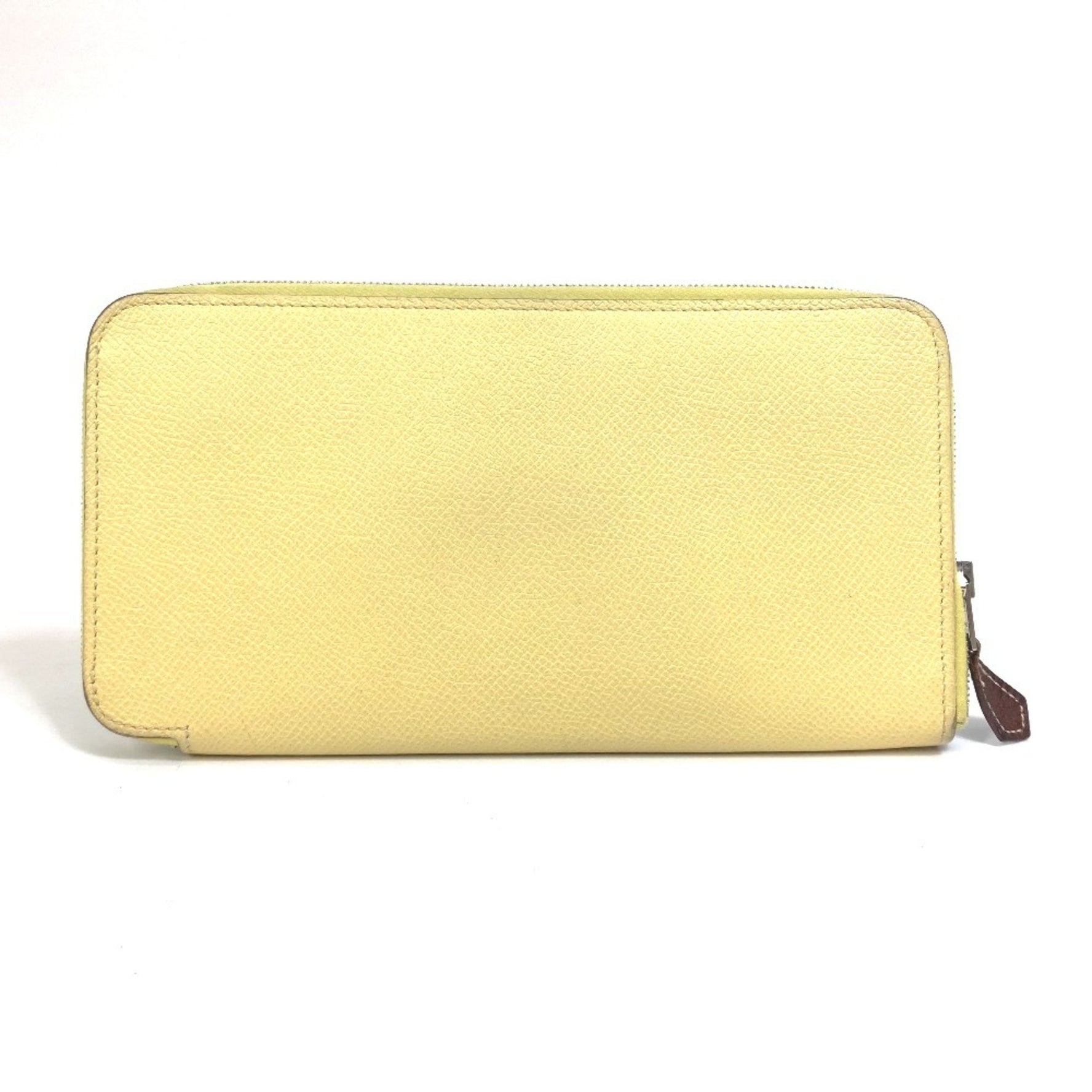 HERMES Azap Long Silk-in Wallet, Round Zipper, Leather, Jaune, Yellow