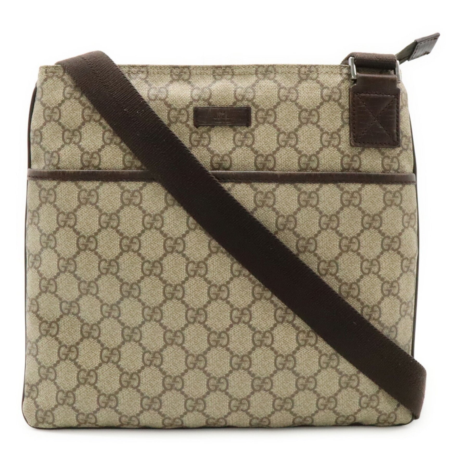 GUCCI GG Supreme Shoulder Bag in PVC and Leather, Beige, Dark Brown