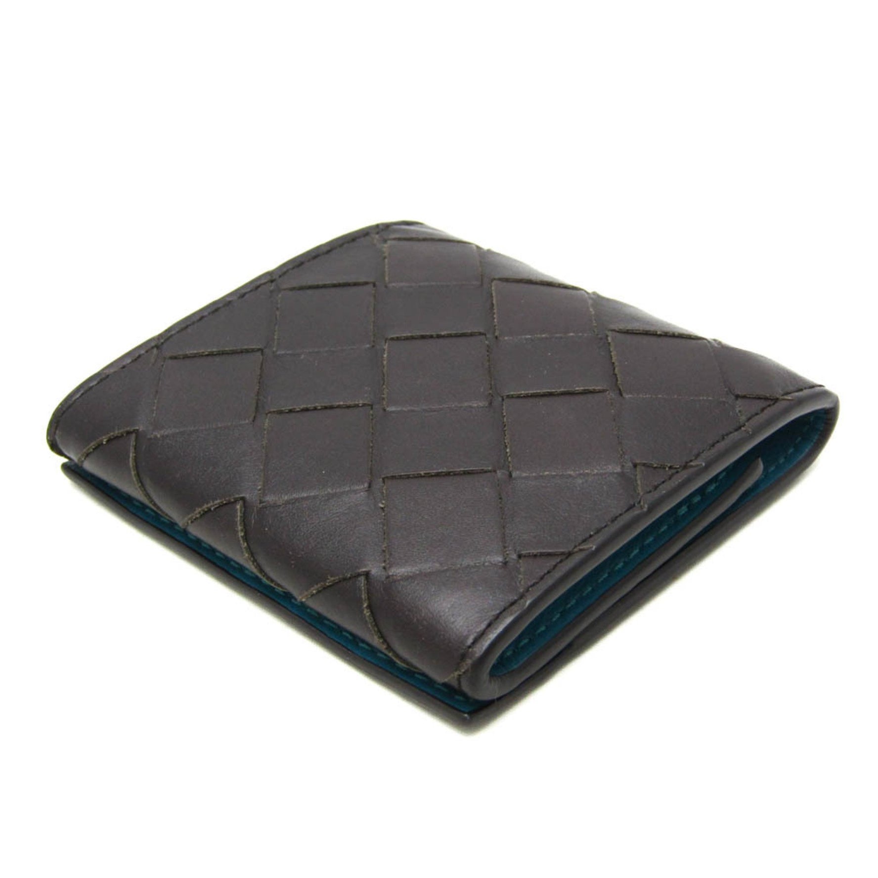 Bottega Veneta Intrecciato Women,Men Leather Coin Purse/coin Case Blue,Dark Brown