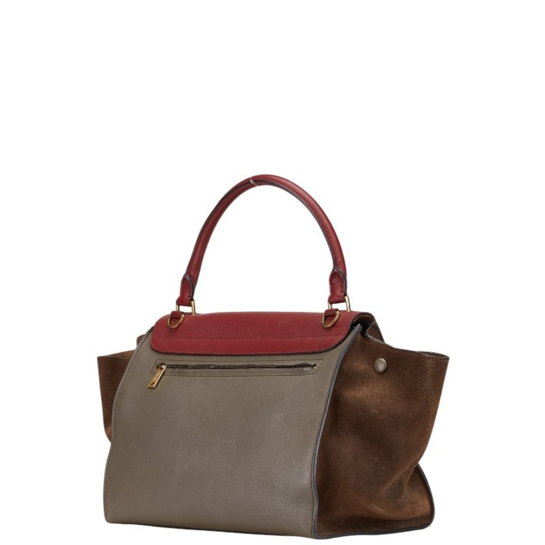 Celine Trapeze Tricolor Handbag Shoulder Bag Brown Red Leather Suede