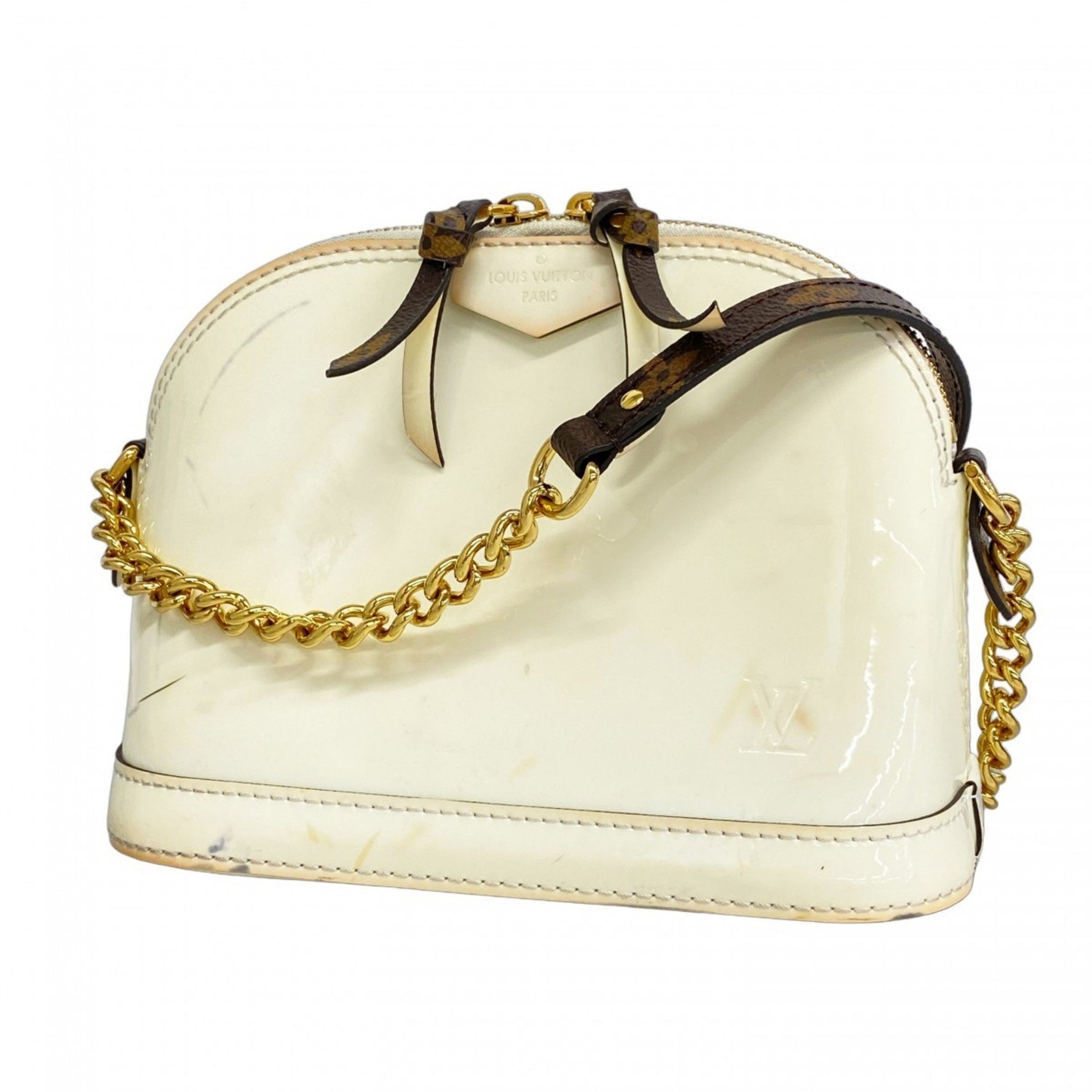 Louis Vuitton Vernis Miroir Alma Mini Chain Handbag M52749 Snow Women's P1155690