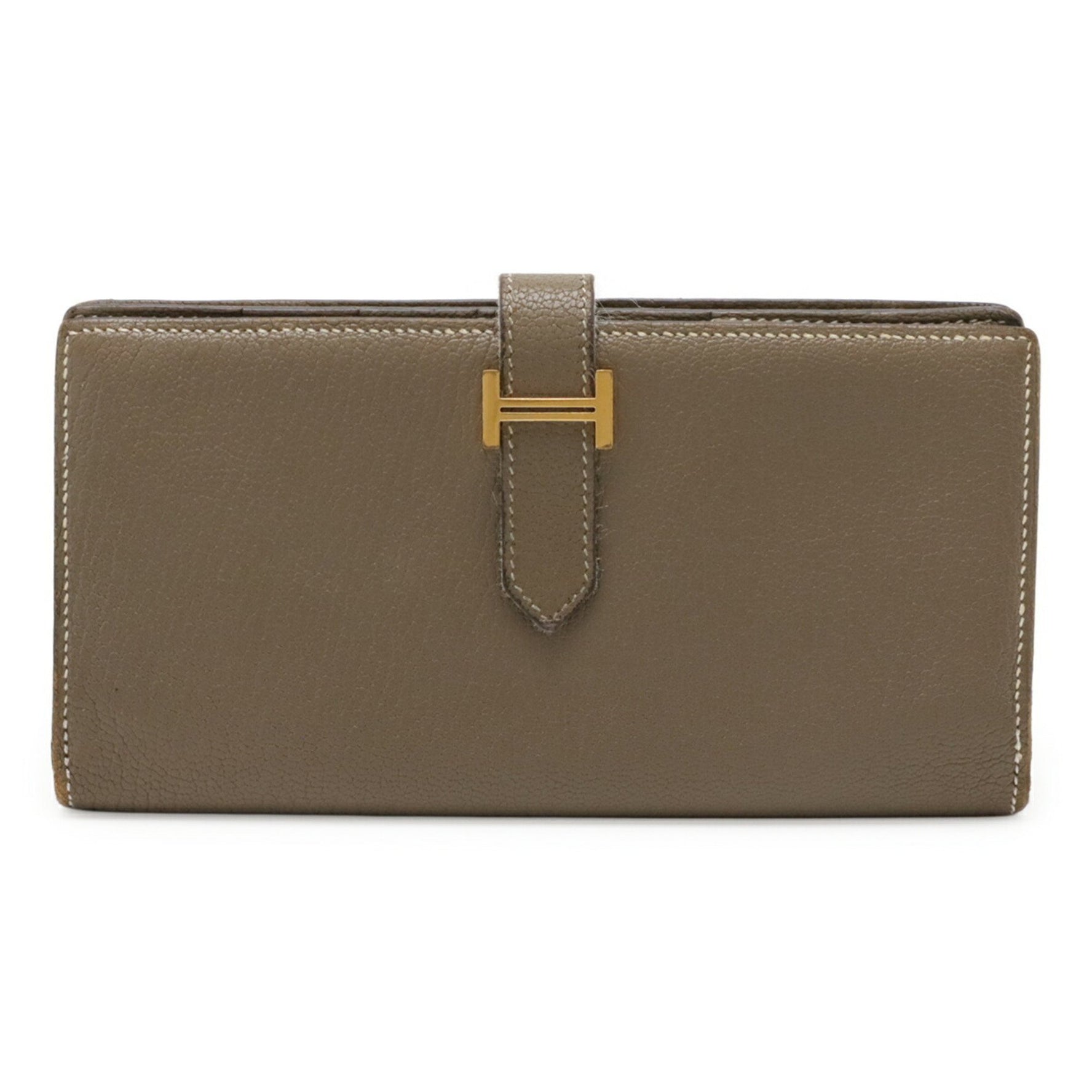 HERMES Bearn Soufflet Bi-fold Long Wallet in Epsom Leather with Etoupe Grain, Finish, and M Stamp
