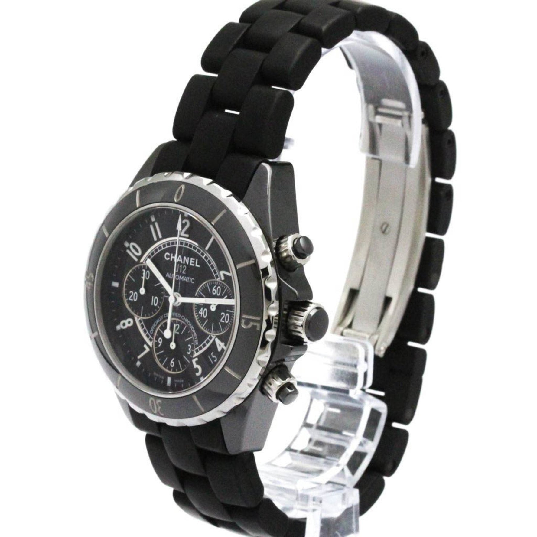 CHANEL J12 Chronograph Ceramic Rubber Automatic Watch H0939 Polished