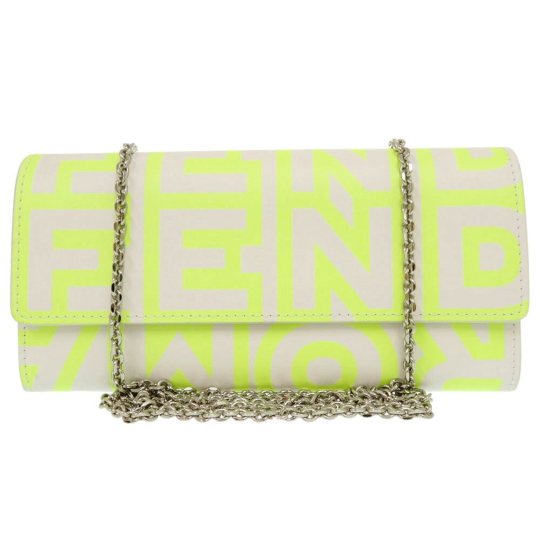 Fendi by Marc Jacobs Leather Neon Yellow White Chain Wallet