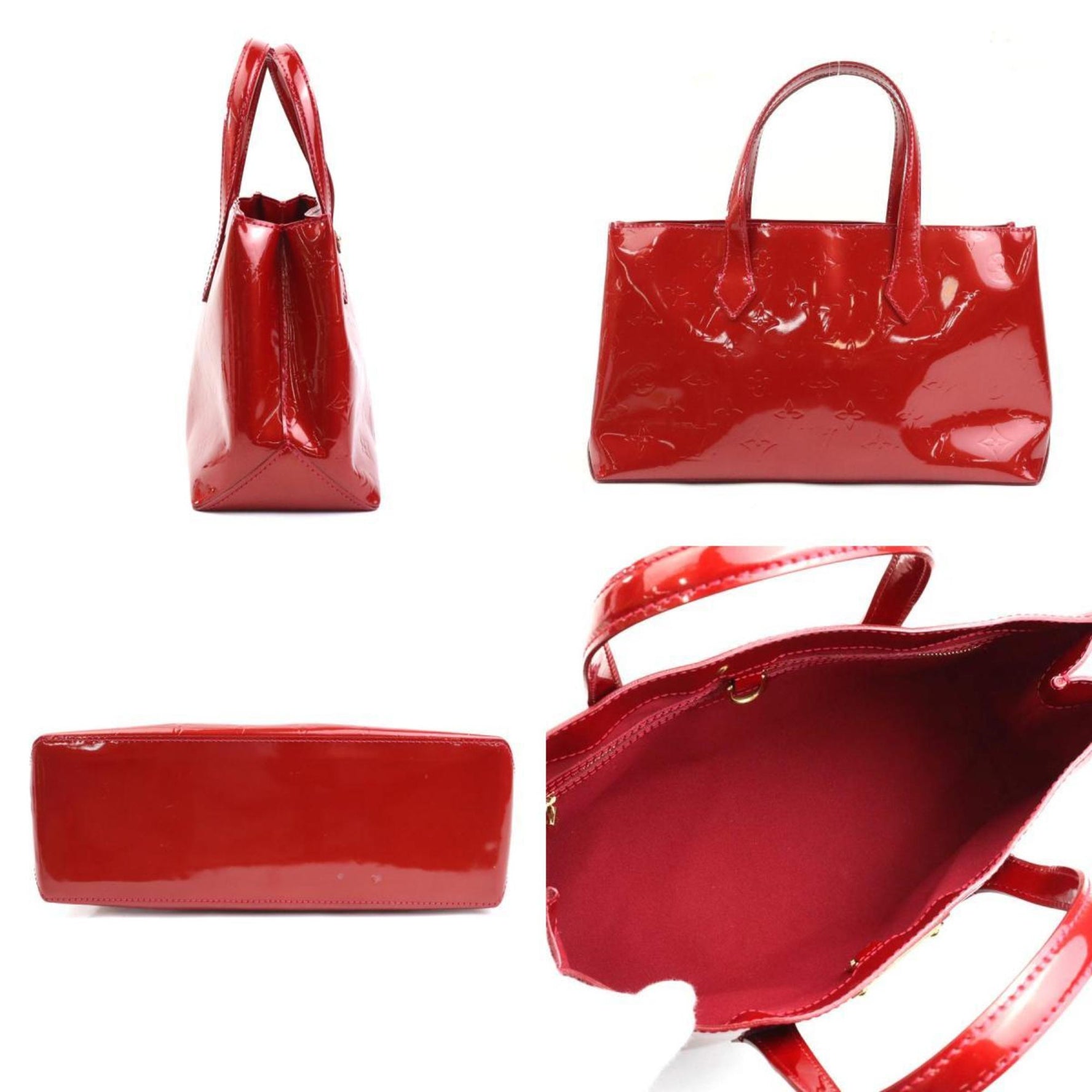 LOUIS VUITTON Handbag Monogram Vernis Wilshire PM Patent Leather Red Gold Women's M93642 w0904g