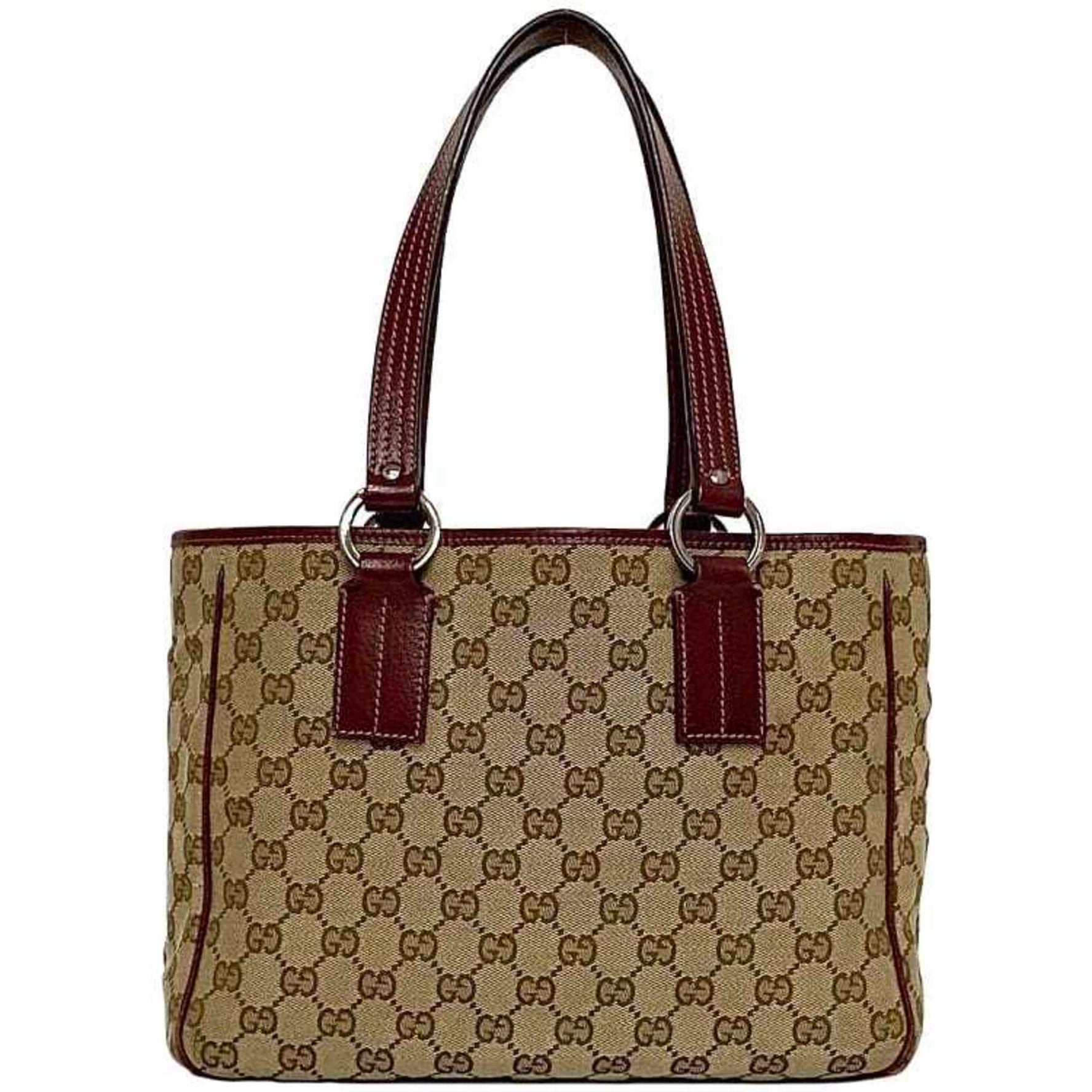 Gucci Tote Bag ec-22664 Beige Red Canvas Leather 3444 GUCCI GG Handbag Women's