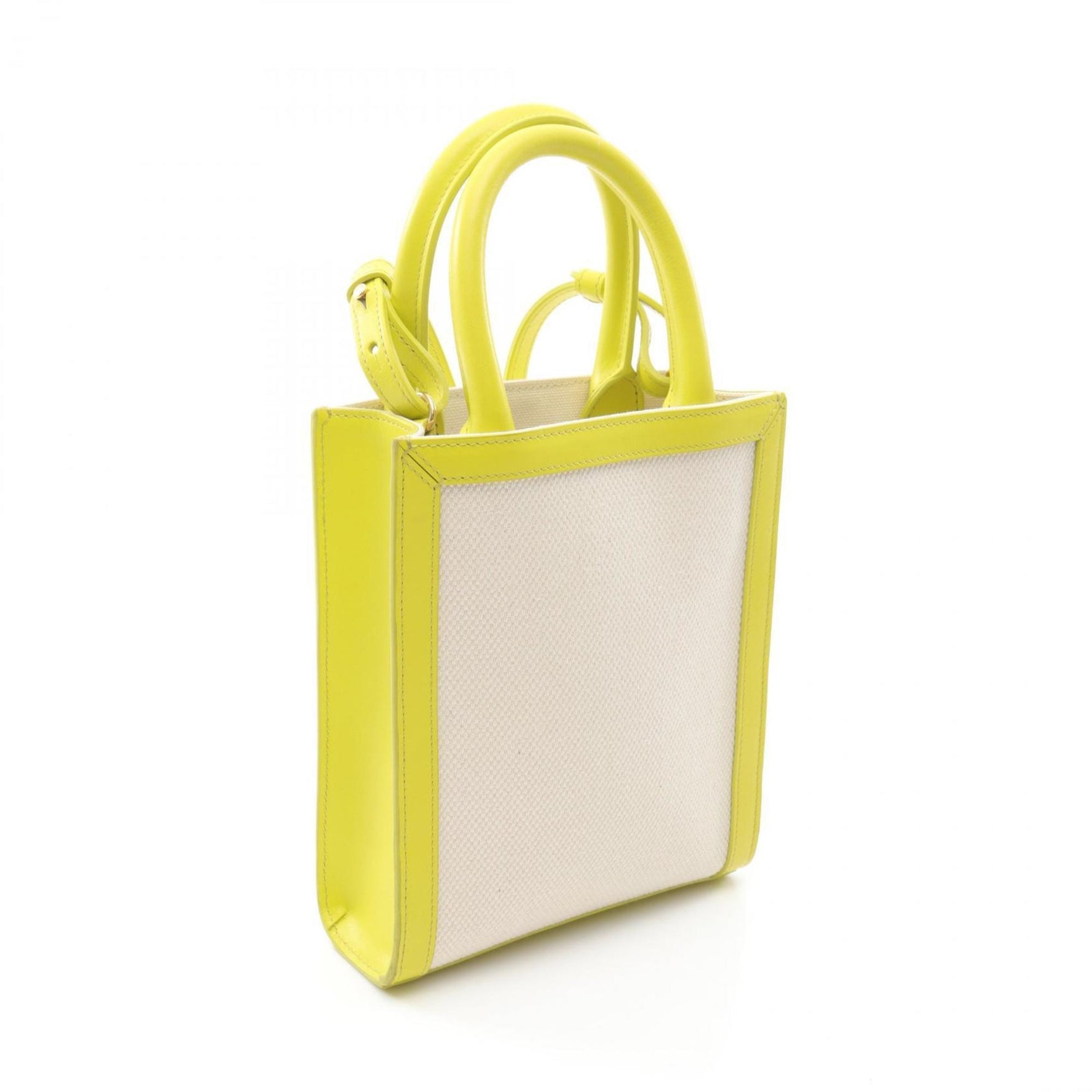 Celine Mini Vertical Cabas Handbag, Canvas and Leather, Ivory/Green