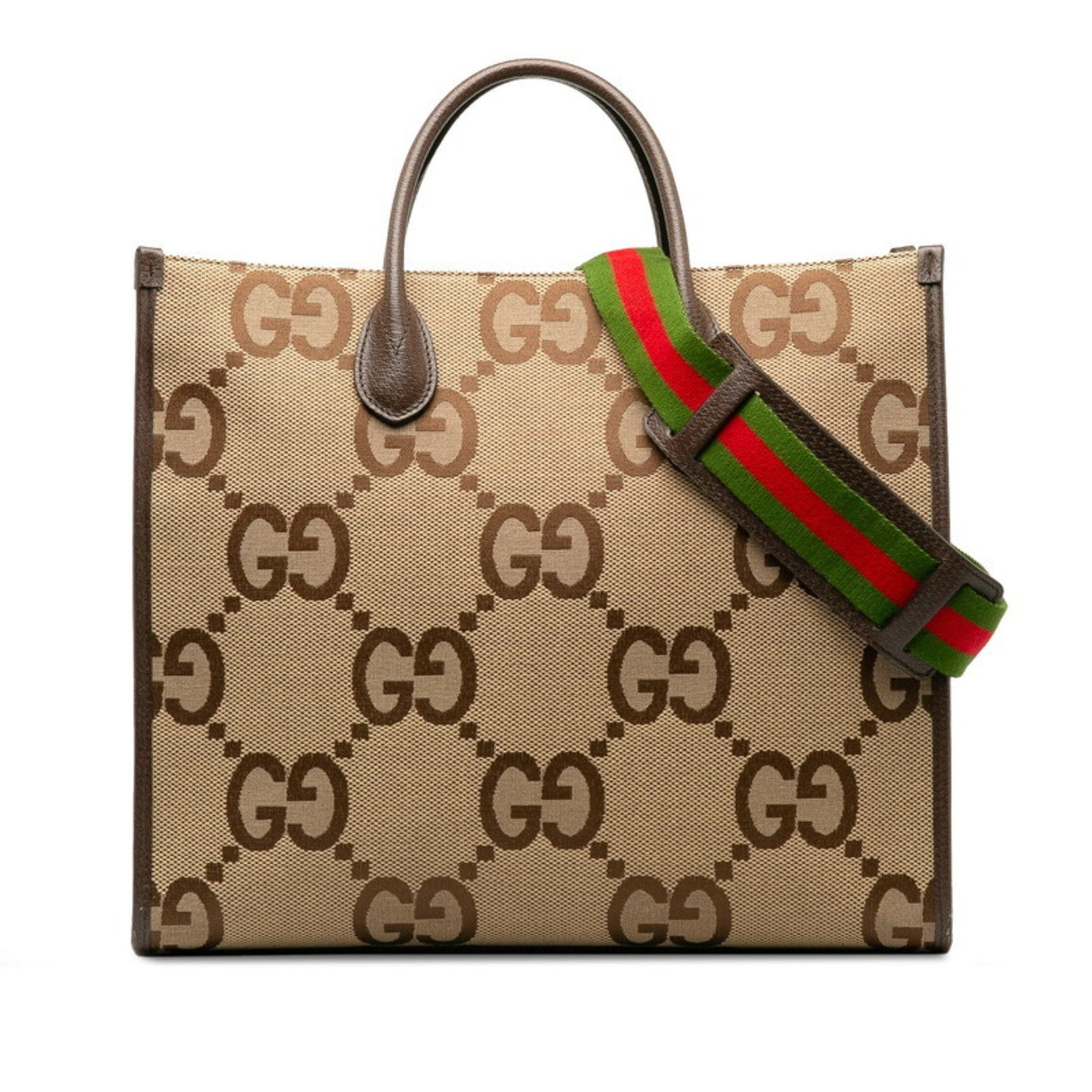Gucci Jumbo GG Sherry Line Shoulder Bag Tote Beige Multicolor Canvas Leather Women's GUCCI