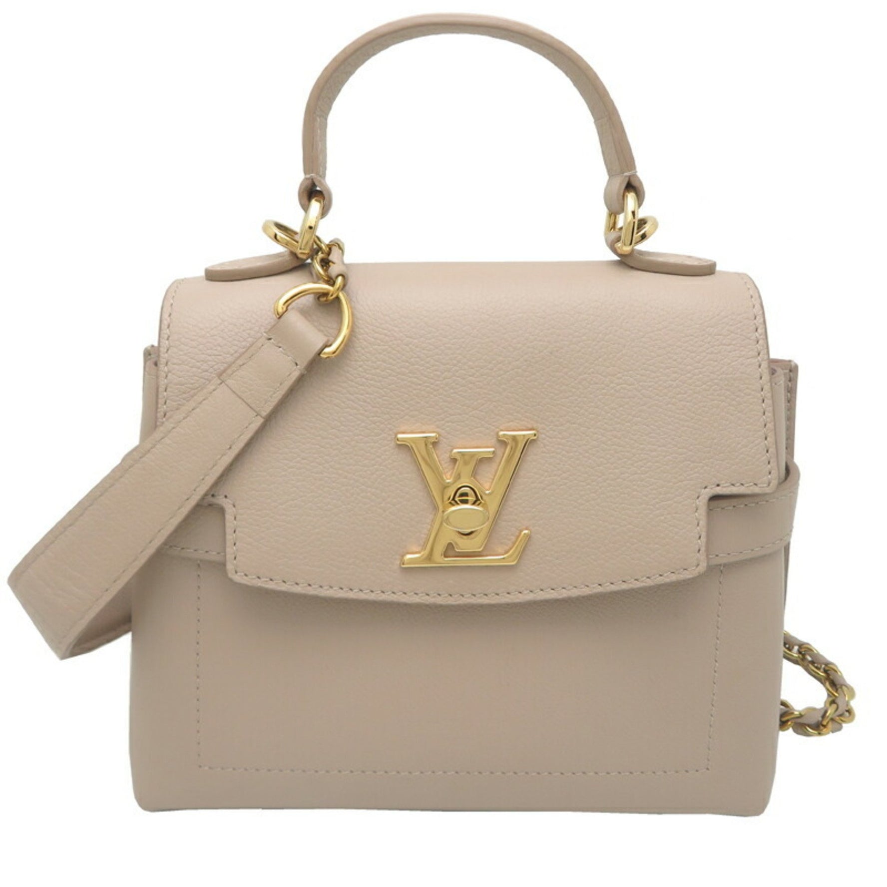 Louis Vuitton Lockme Ever Mini Handbag in Grained Calfskin Leather, Greige